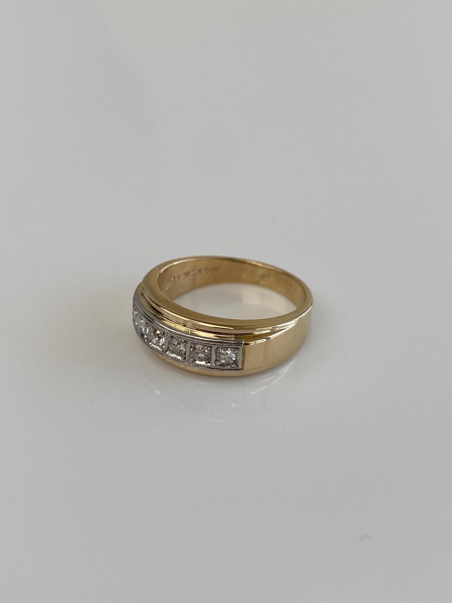 Vintage Solid 14k Yellow Gold & Platinum Diamond Ring Band - Size 4.25
