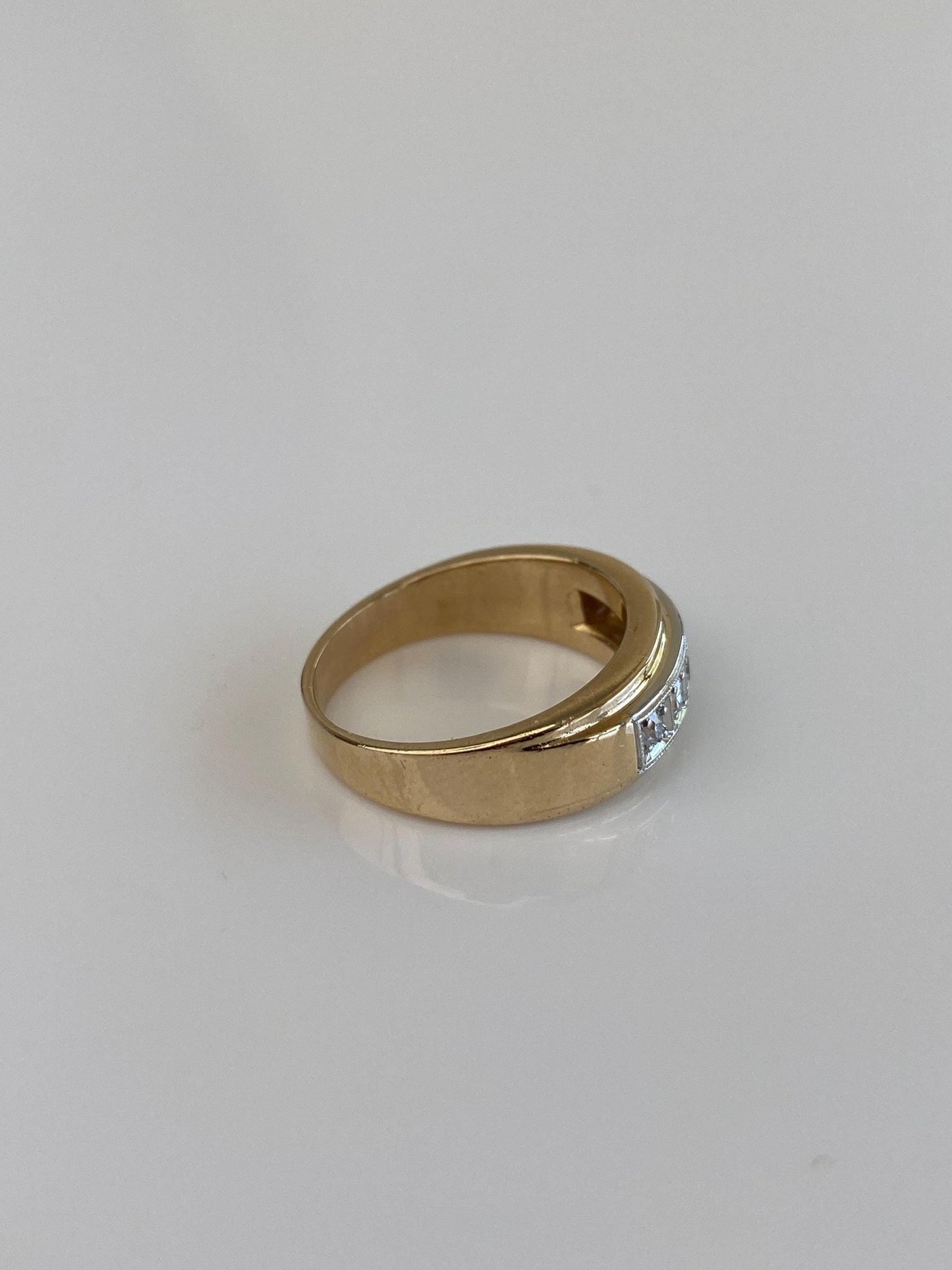 Vintage Solid 14k Yellow Gold & Platinum Diamond Ring Band - Size 4.25