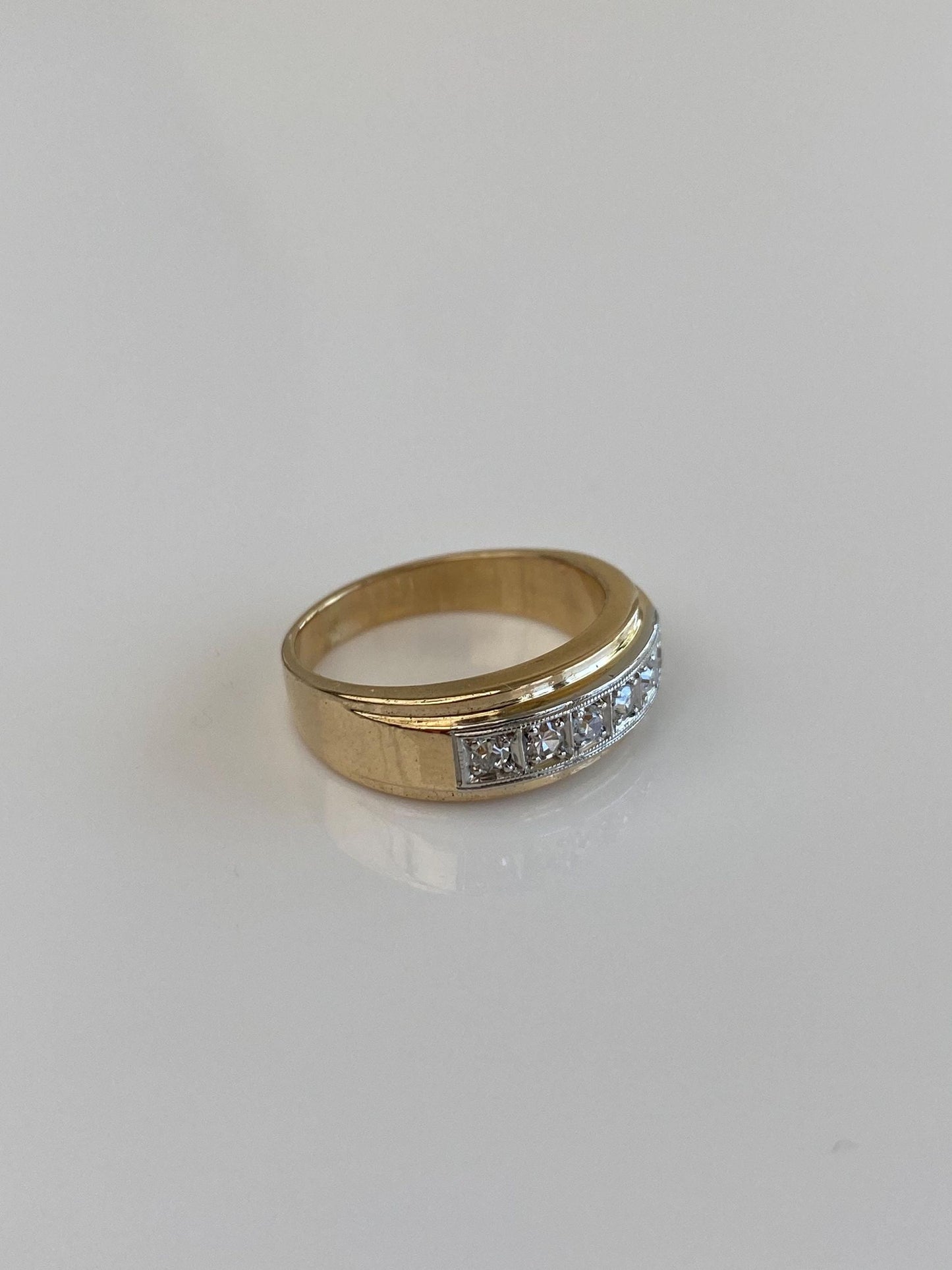 Vintage Solid 14k Yellow Gold & Platinum Diamond Ring Band - Size 4.25