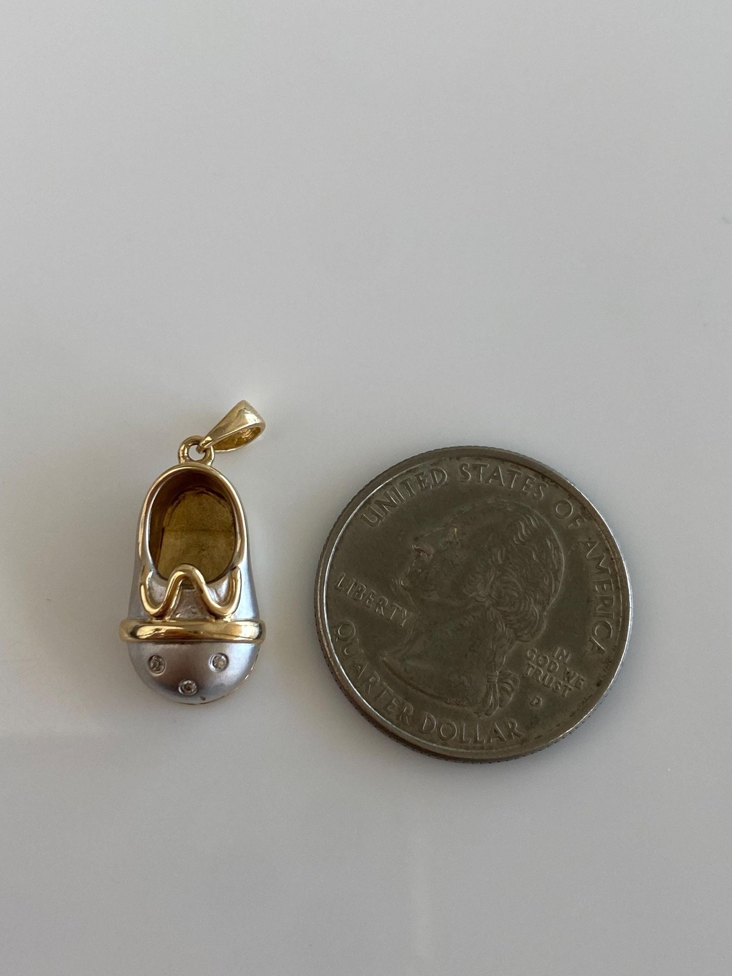 Vintage Solid 14k White & Yellow Gold Diamond Dotted Baby Shoe Charm