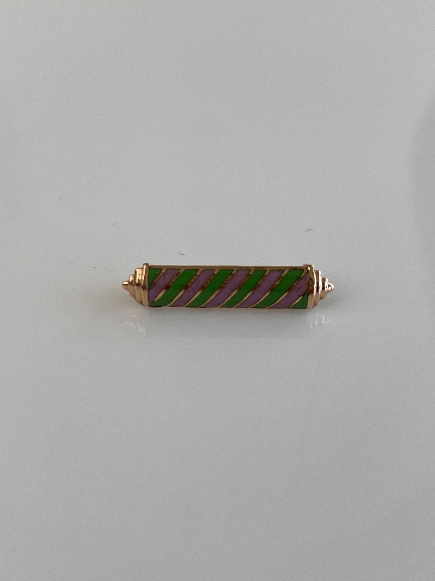Vintage Solid 10k Yellow Gold Pink Green Enamel Striped Pin