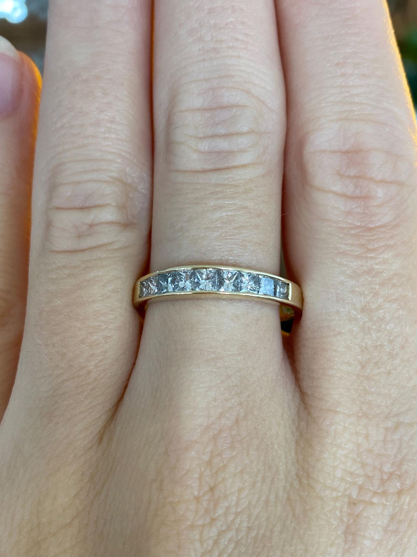 Vintage Solid 14k Yellow Gold Princess Cut Diamond Ring Band - Size 9.5