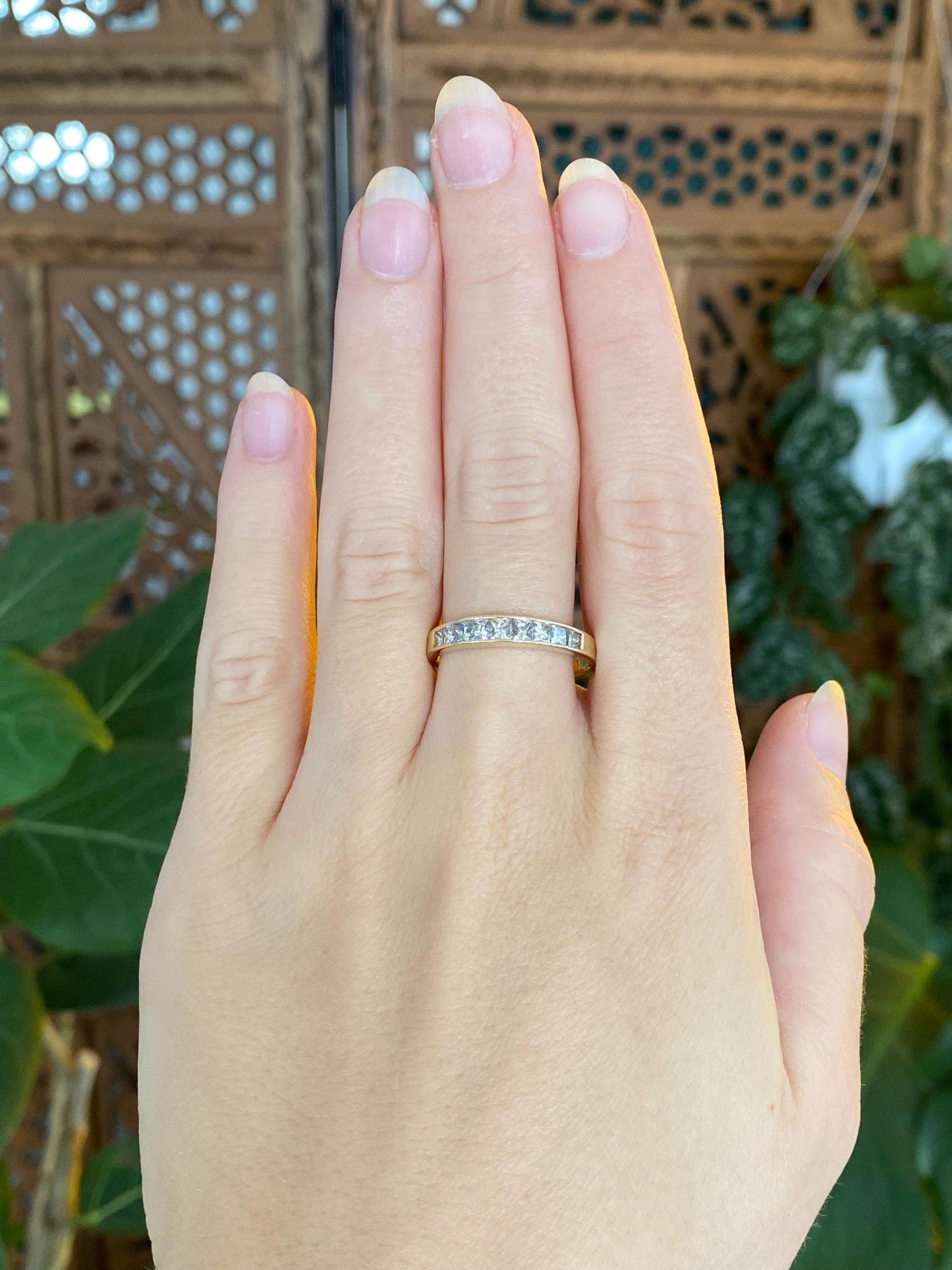 Vintage Solid 14k Yellow Gold Princess Cut Diamond Ring Band - Size 9.5