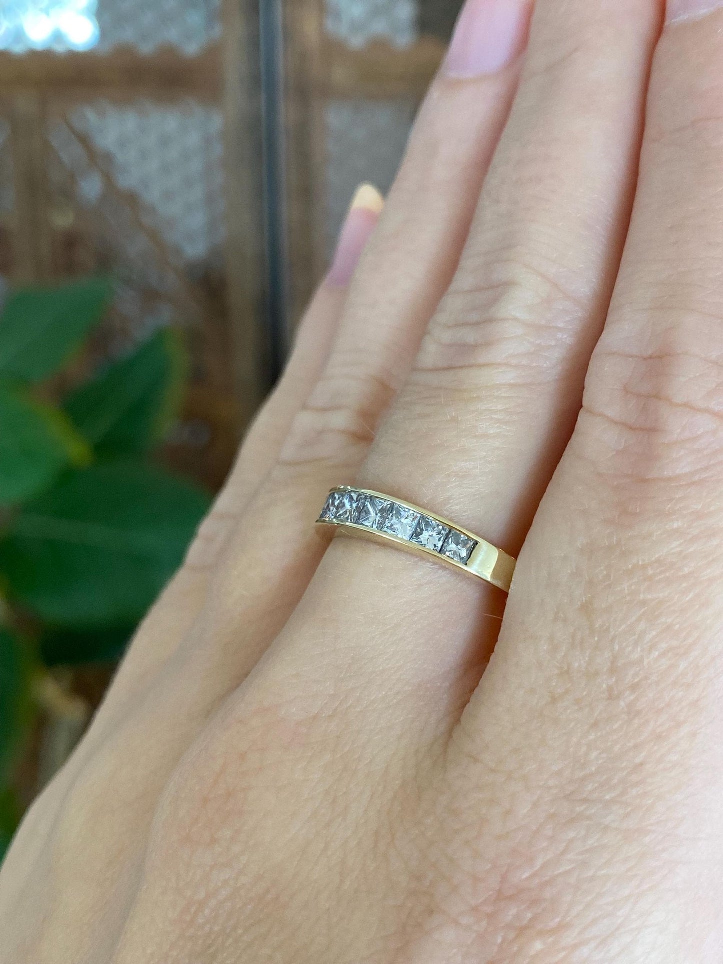 Vintage Solid 14k Yellow Gold Princess Cut Diamond Ring Band - Size 9.5
