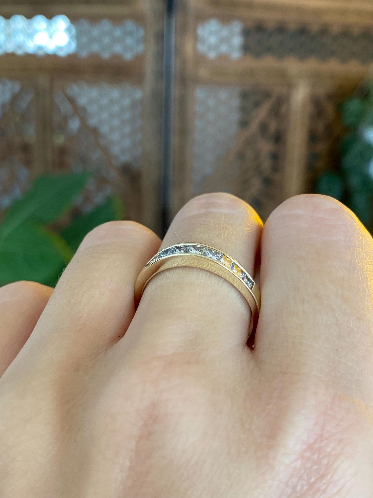 Vintage Solid 14k Yellow Gold Princess Cut Diamond Ring Band - Size 9.5