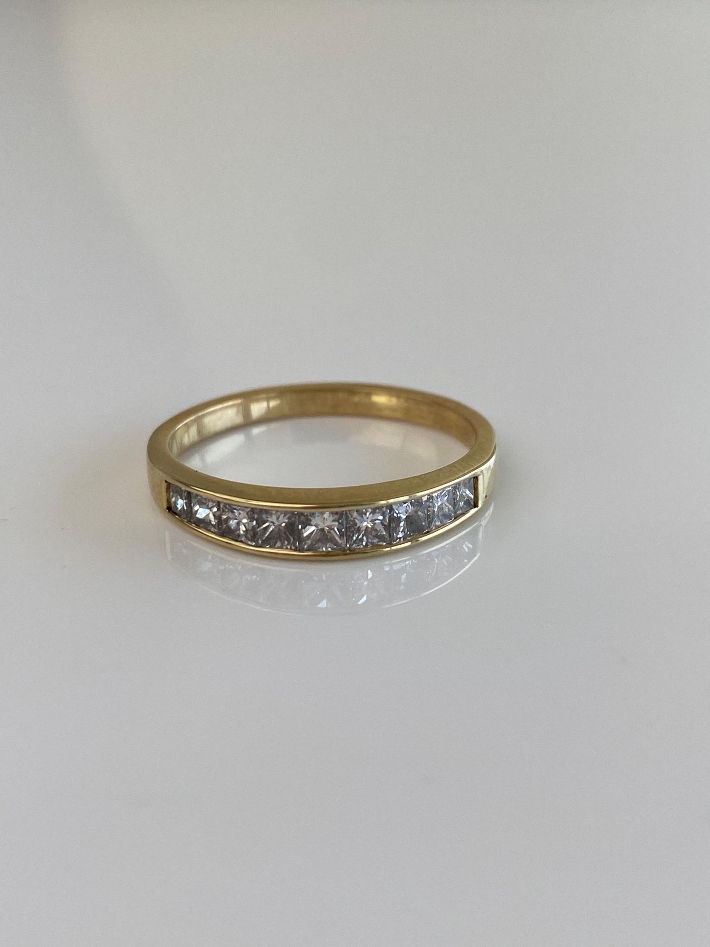 Vintage Solid 14k Yellow Gold Princess Cut Diamond Ring Band - Size 9.5
