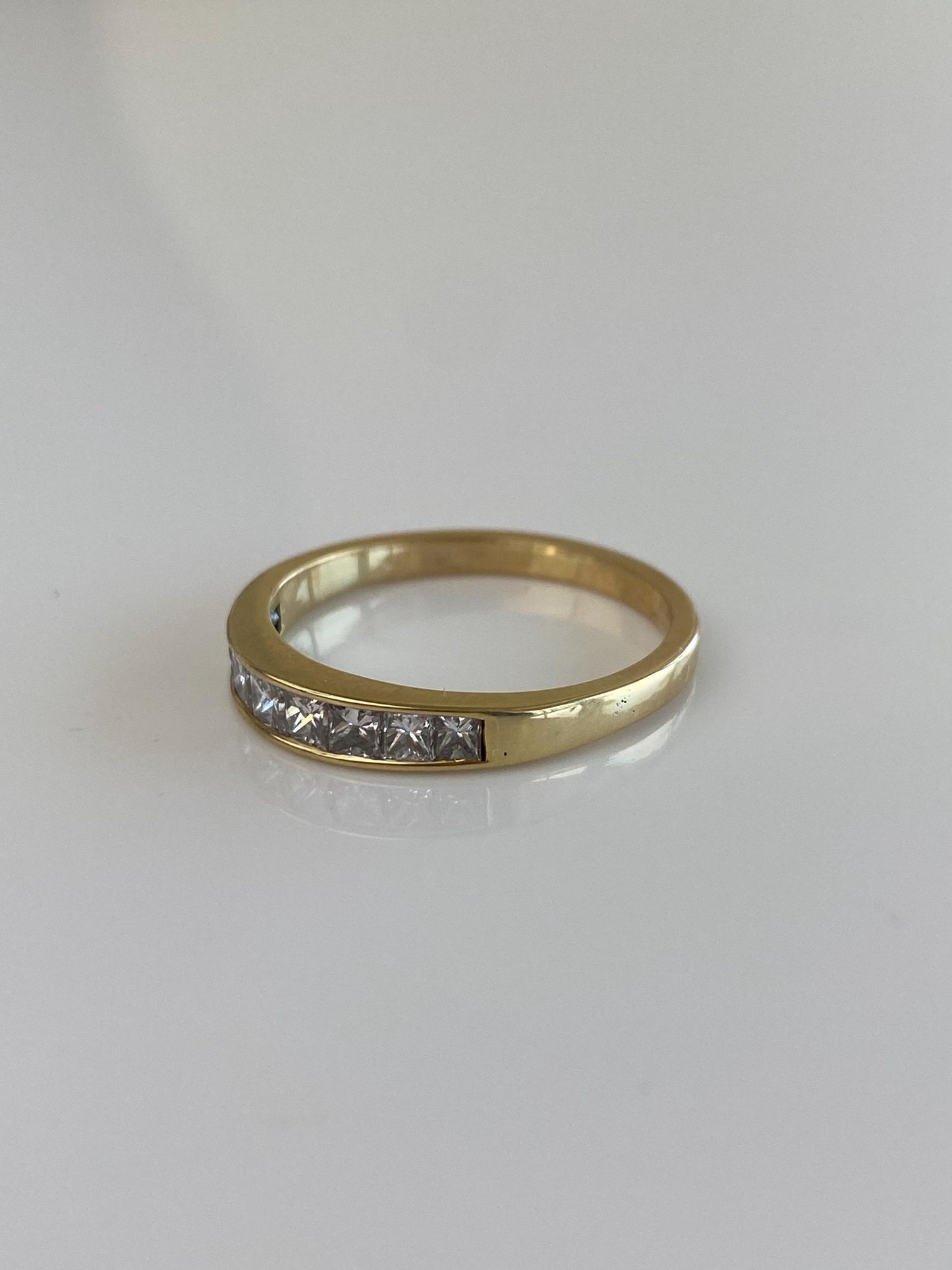 Vintage Solid 14k Yellow Gold Princess Cut Diamond Ring Band - Size 9.5