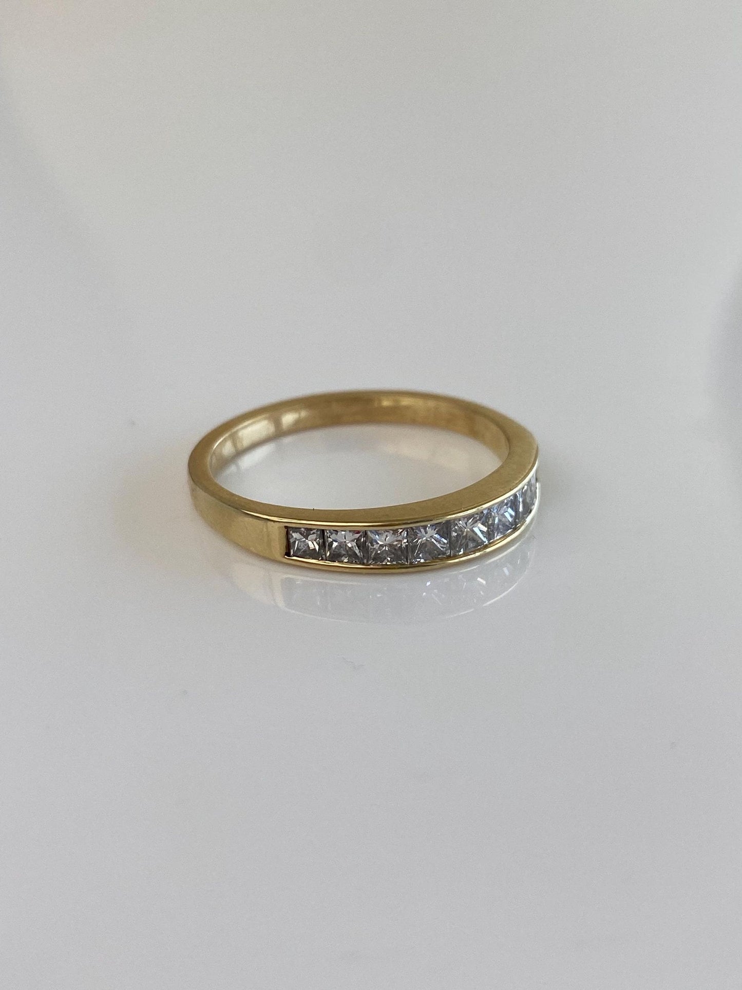 Vintage Solid 14k Yellow Gold Princess Cut Diamond Ring Band - Size 9.5