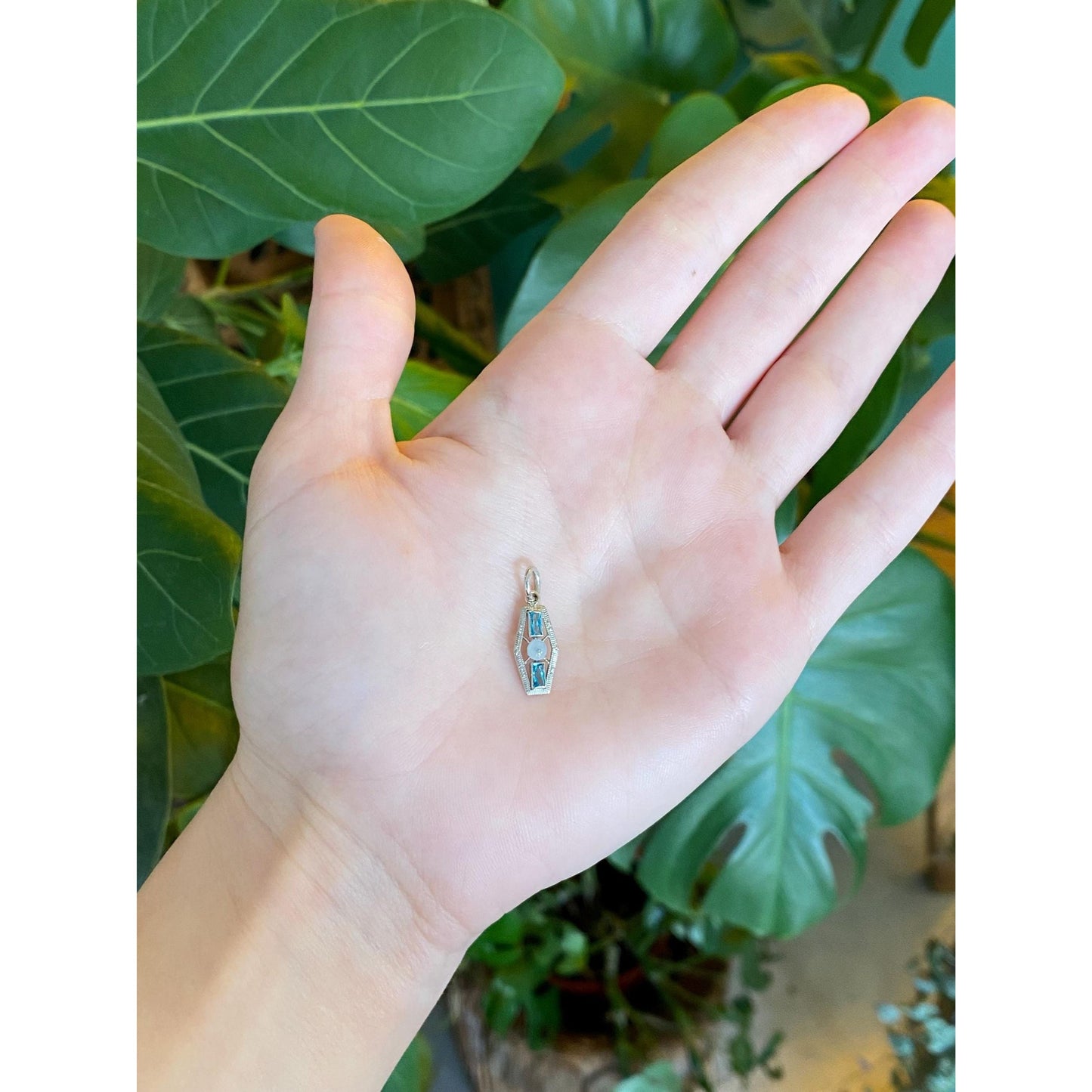 Vintage Solid 10k White Gold Light Blue Cubic Zirconia Clear Bead Charm