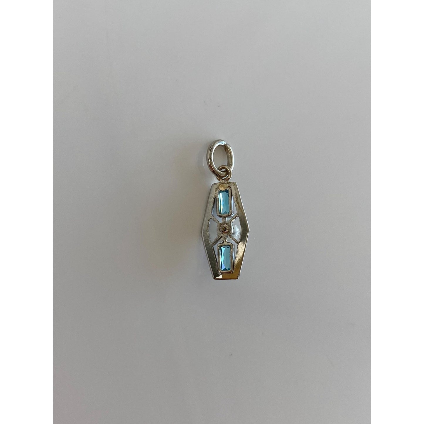 Vintage Solid 10k White Gold Light Blue Cubic Zirconia Clear Bead Charm