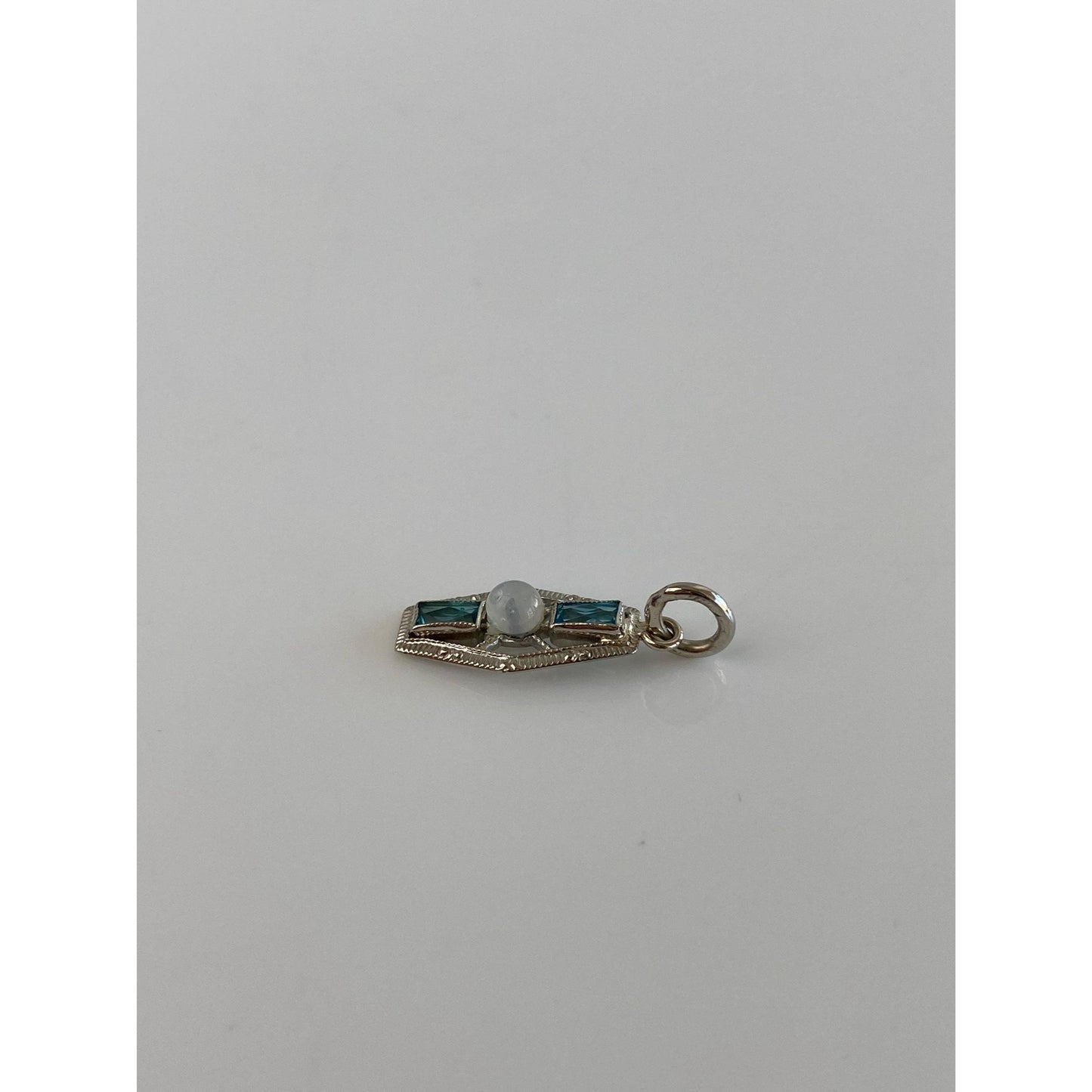 Vintage Solid 10k White Gold Light Blue Cubic Zirconia Clear Bead Charm