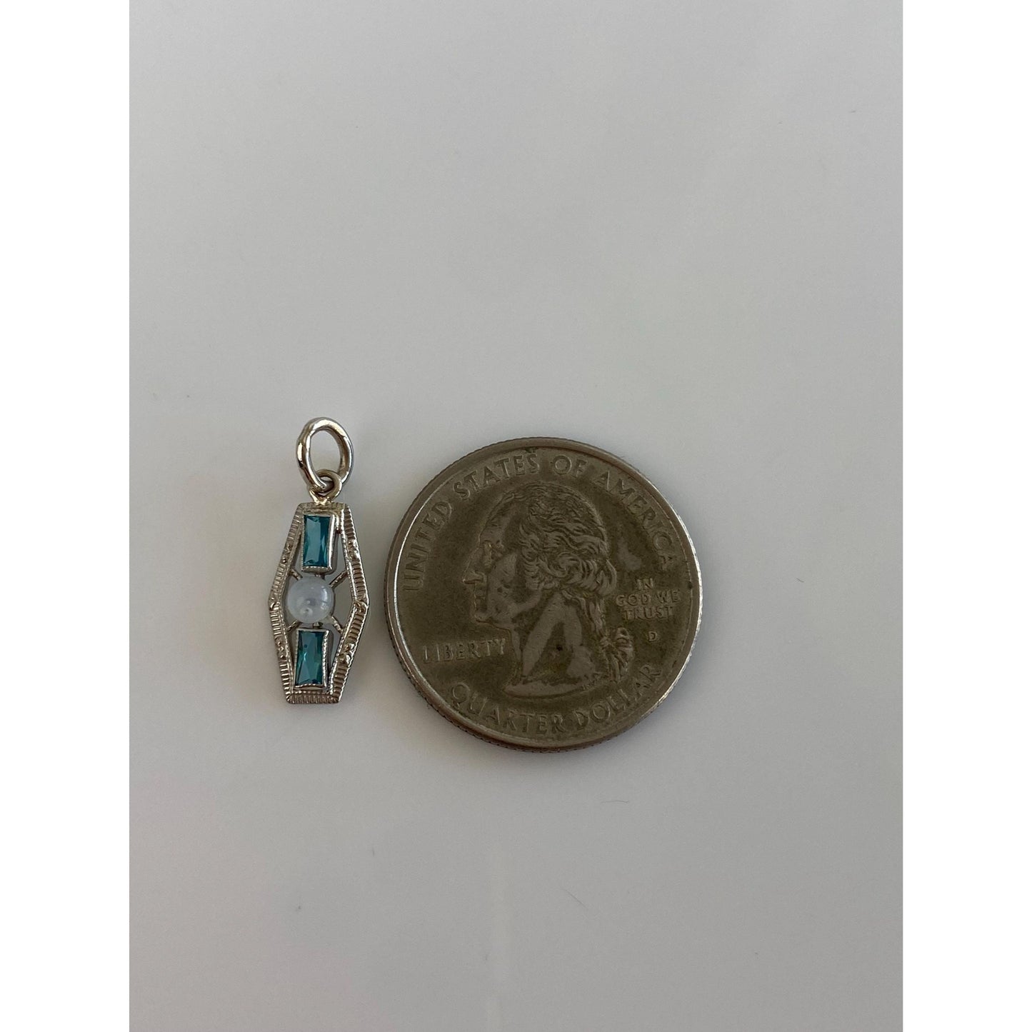 Vintage Solid 10k White Gold Light Blue Cubic Zirconia Clear Bead Charm