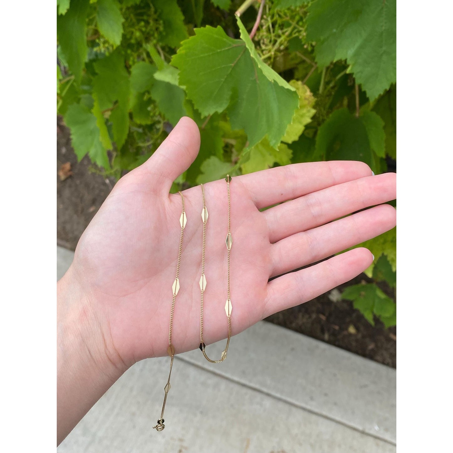 Solid 14k Yellow Gold Station Chain Style Tight Curb Chain Necklace - 22.5 inches