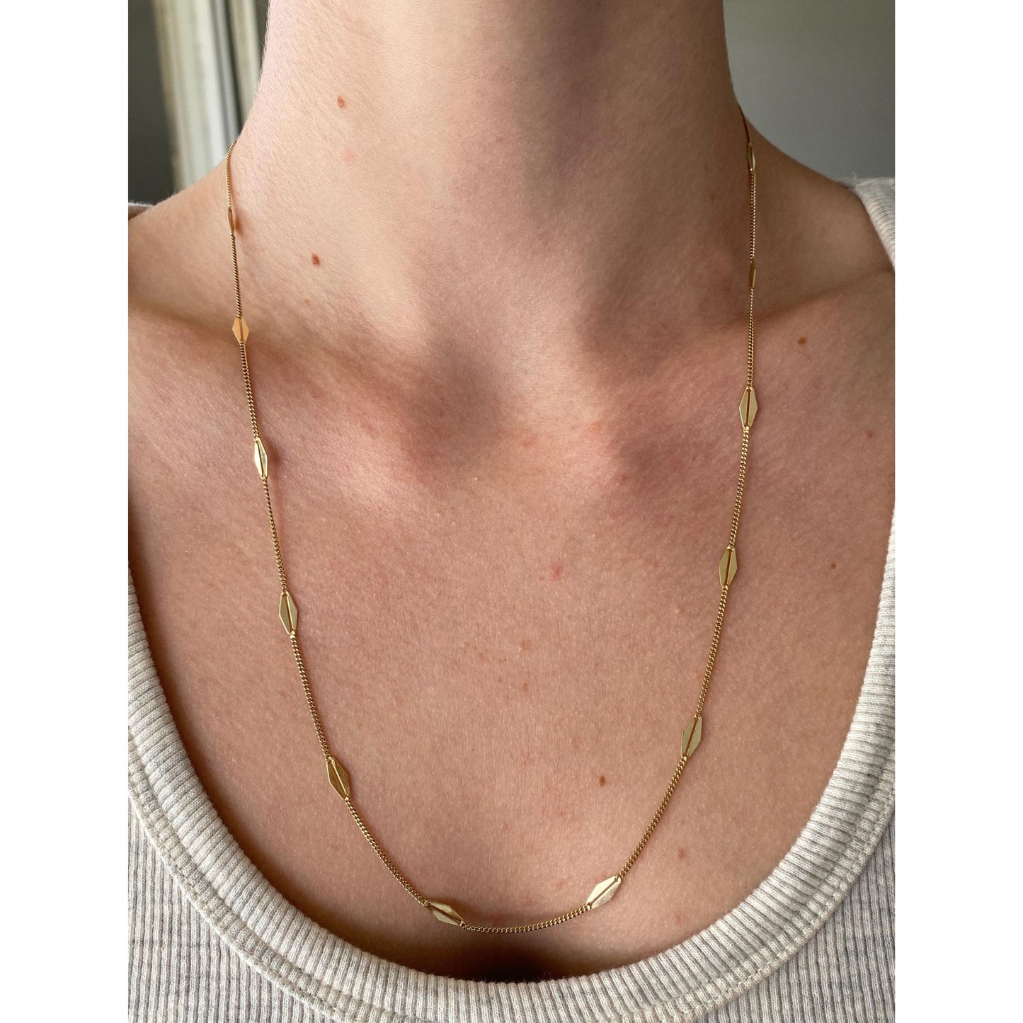 Solid 14k Yellow Gold Station Chain Style Tight Curb Chain Necklace - 22.5 inches