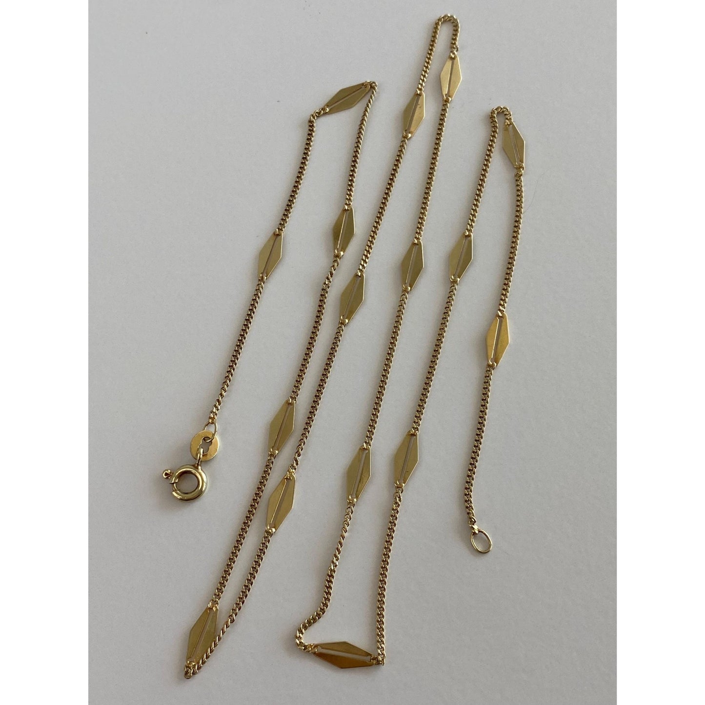 Solid 14k Yellow Gold Station Chain Style Tight Curb Chain Necklace - 22.5 inches