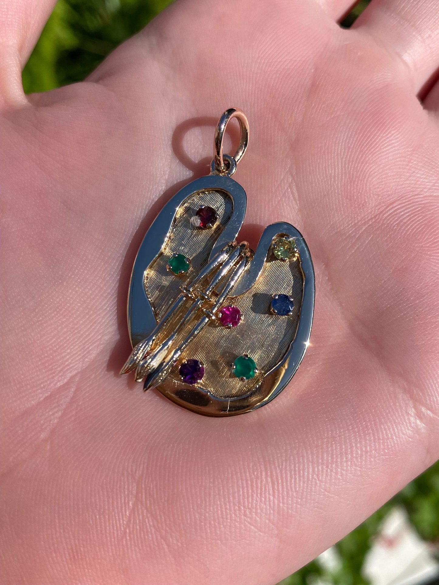 Vintage Solid 14k Yellow Gold Gemstone Paint Pallet Charm