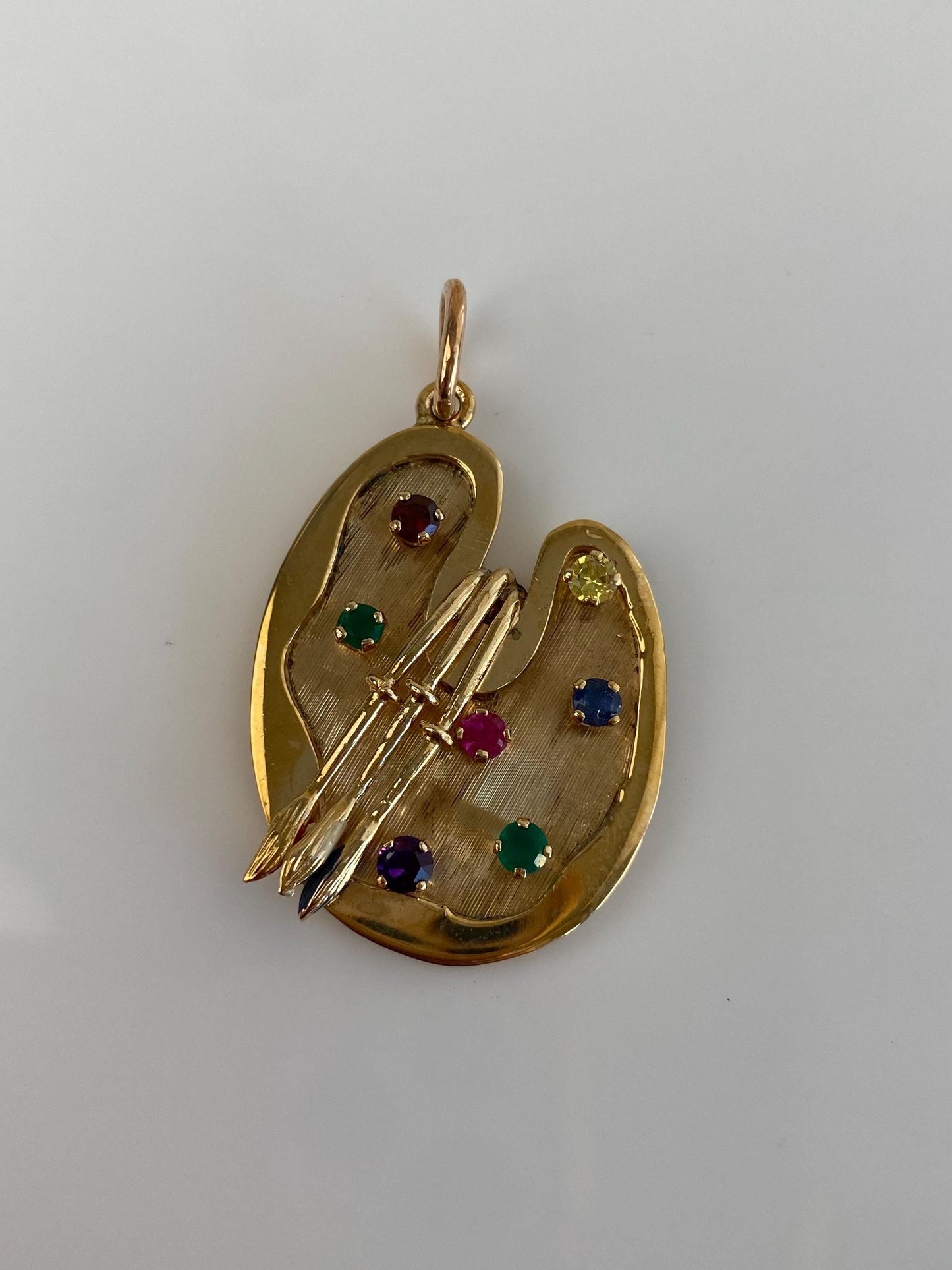 Vintage Solid 14k Yellow Gold Gemstone Paint Pallet Charm