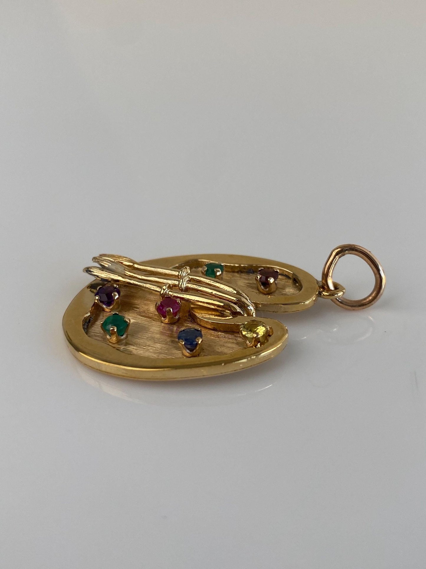 Vintage Solid 14k Yellow Gold Gemstone Paint Pallet Charm
