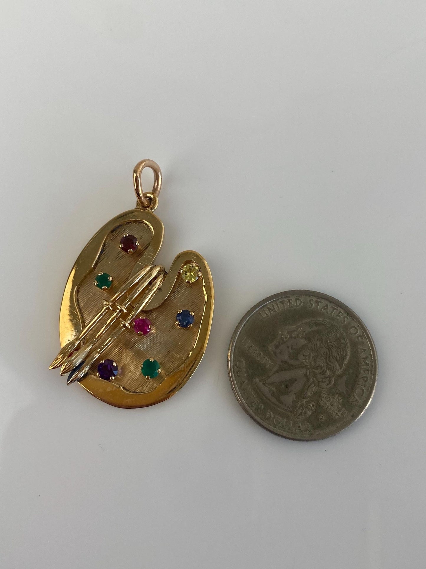 Vintage Solid 14k Yellow Gold Gemstone Paint Pallet Charm