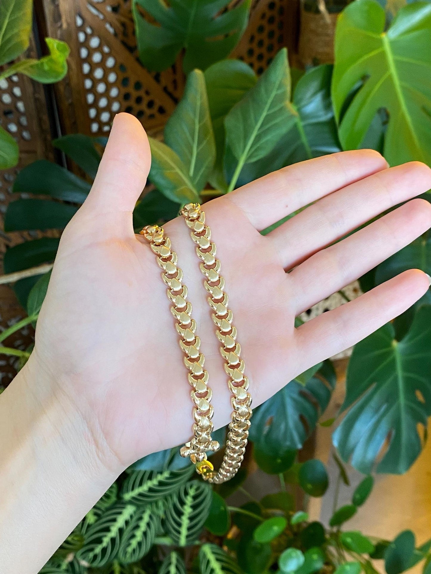 Vintage 14k Yellow Gold Satin Shiny Link Necklace - 16.75 inches