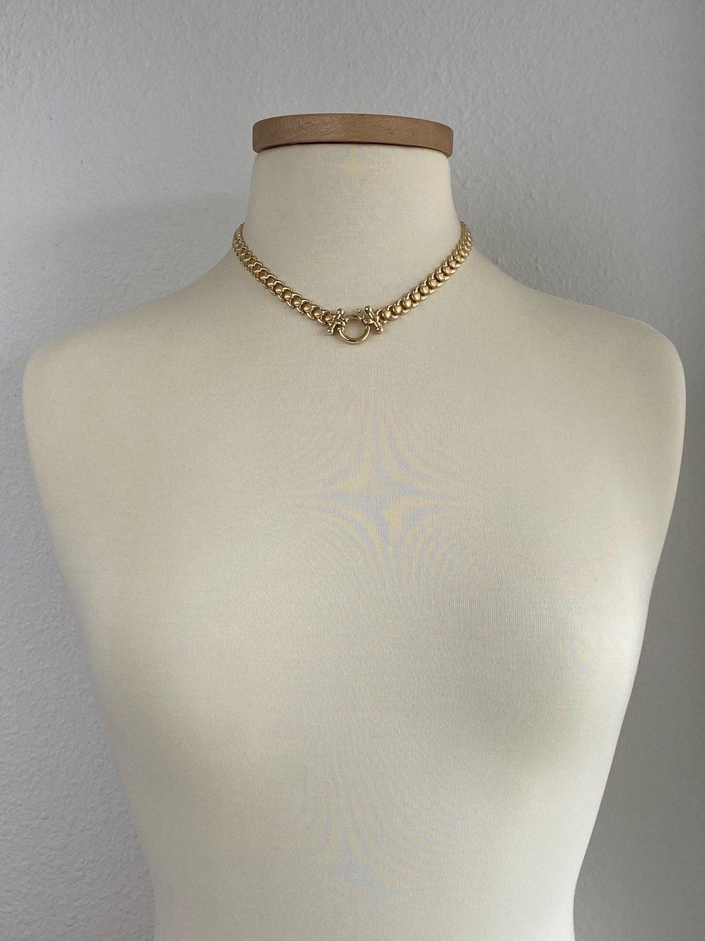 Vintage 14k Yellow Gold Satin Shiny Link Necklace - 16.75 inches