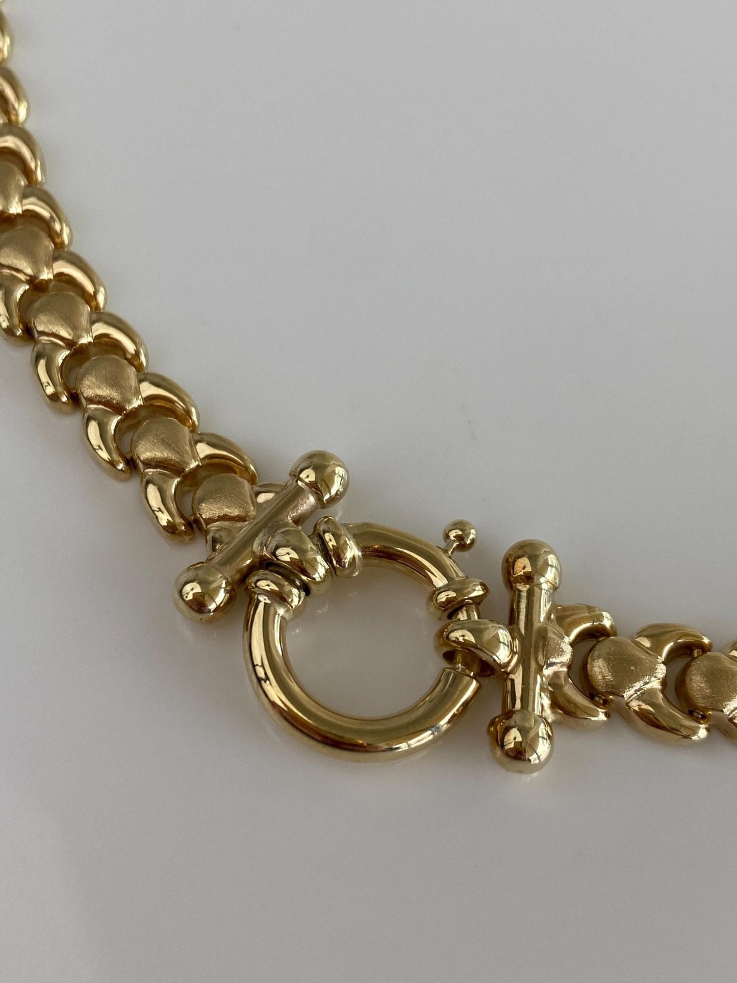 Vintage 14k Yellow Gold Satin Shiny Link Necklace - 16.75 inches