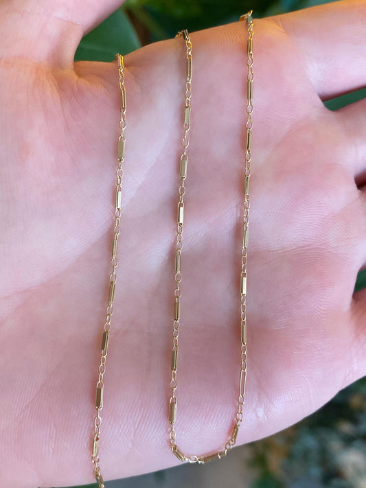 Vintage Solid 14k Yellow Gold Bar Link Chain Necklace - 13.25 inches