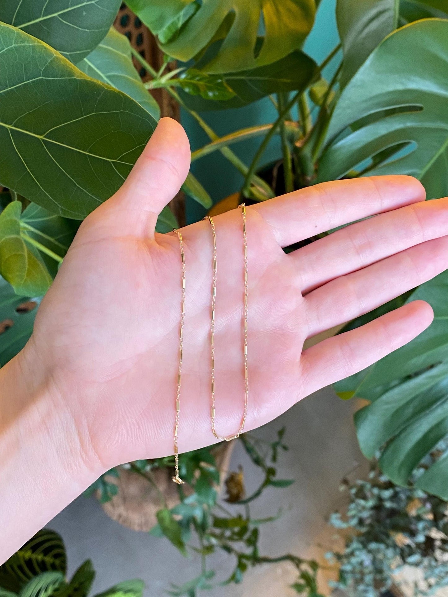 Vintage Solid 14k Yellow Gold Bar Link Chain Necklace - 13.25 inches