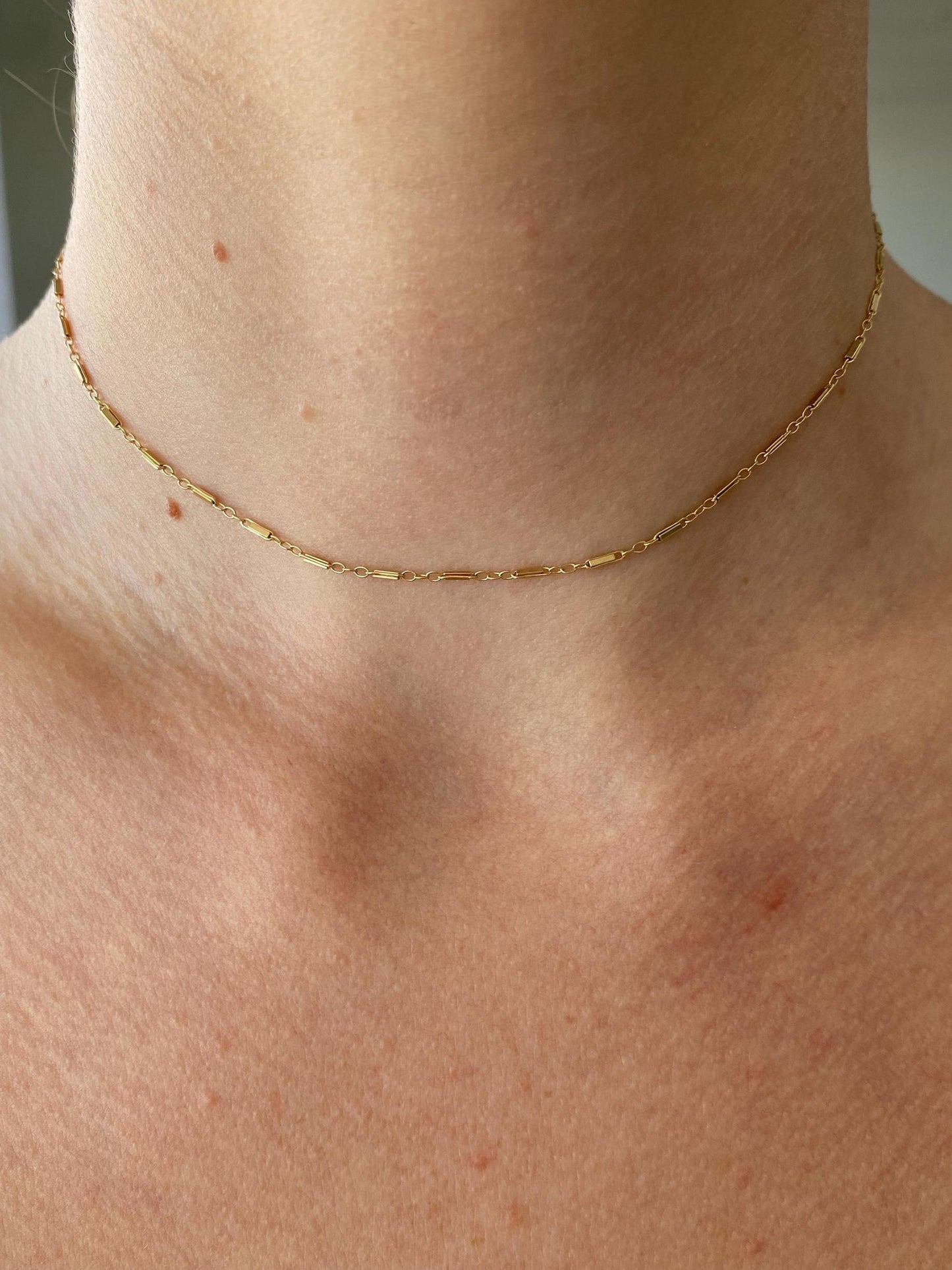 Vintage Solid 14k Yellow Gold Bar Link Chain Necklace - 13.25 inches