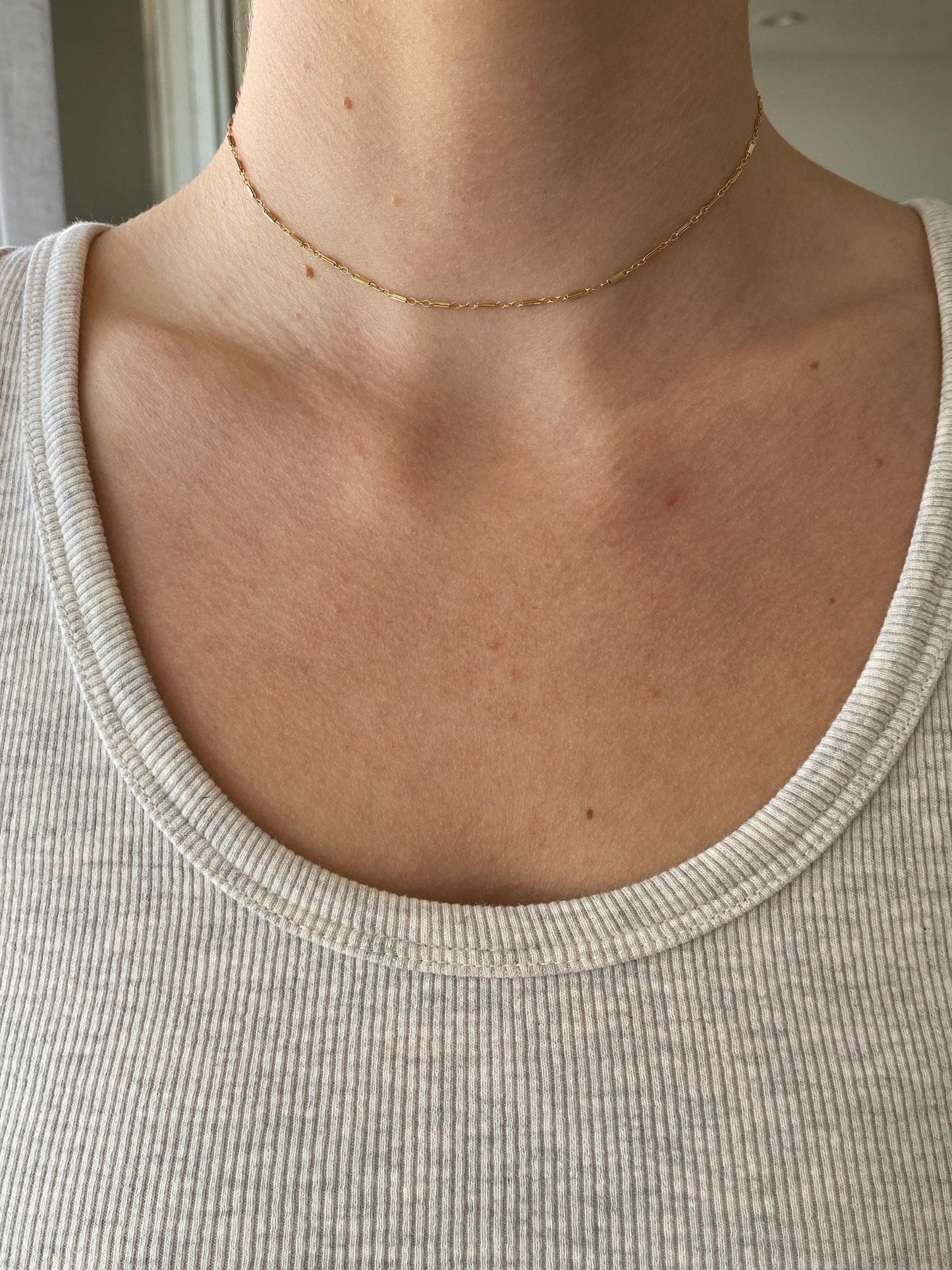 Vintage Solid 14k Yellow Gold Bar Link Chain Necklace - 13.25 inches