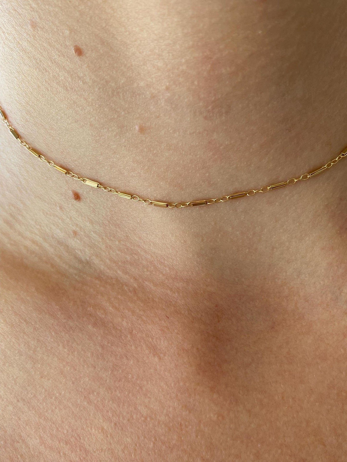 Vintage Solid 14k Yellow Gold Bar Link Chain Necklace - 13.25 inches