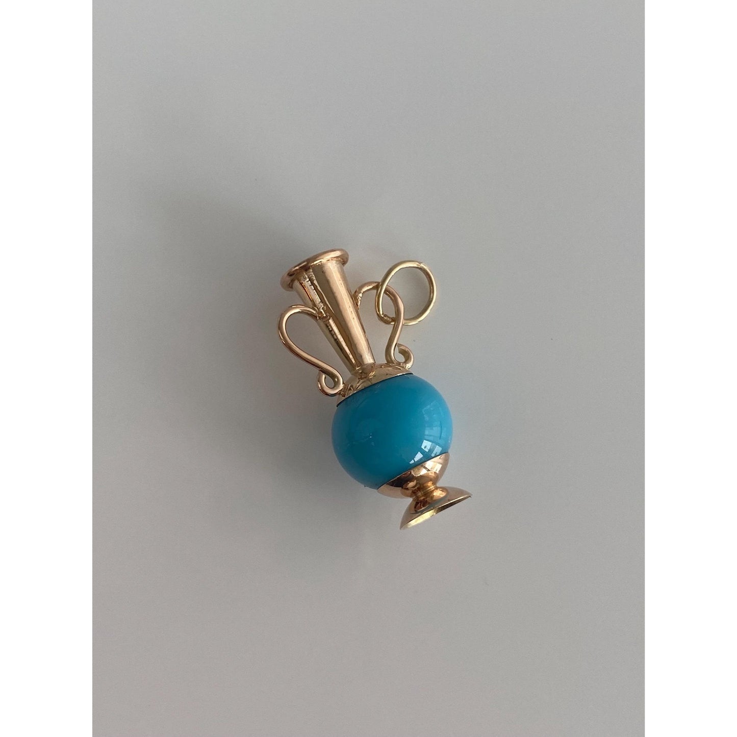 Vintage Solid 14k Rose Gold Turquoise Vase Vessel Charm