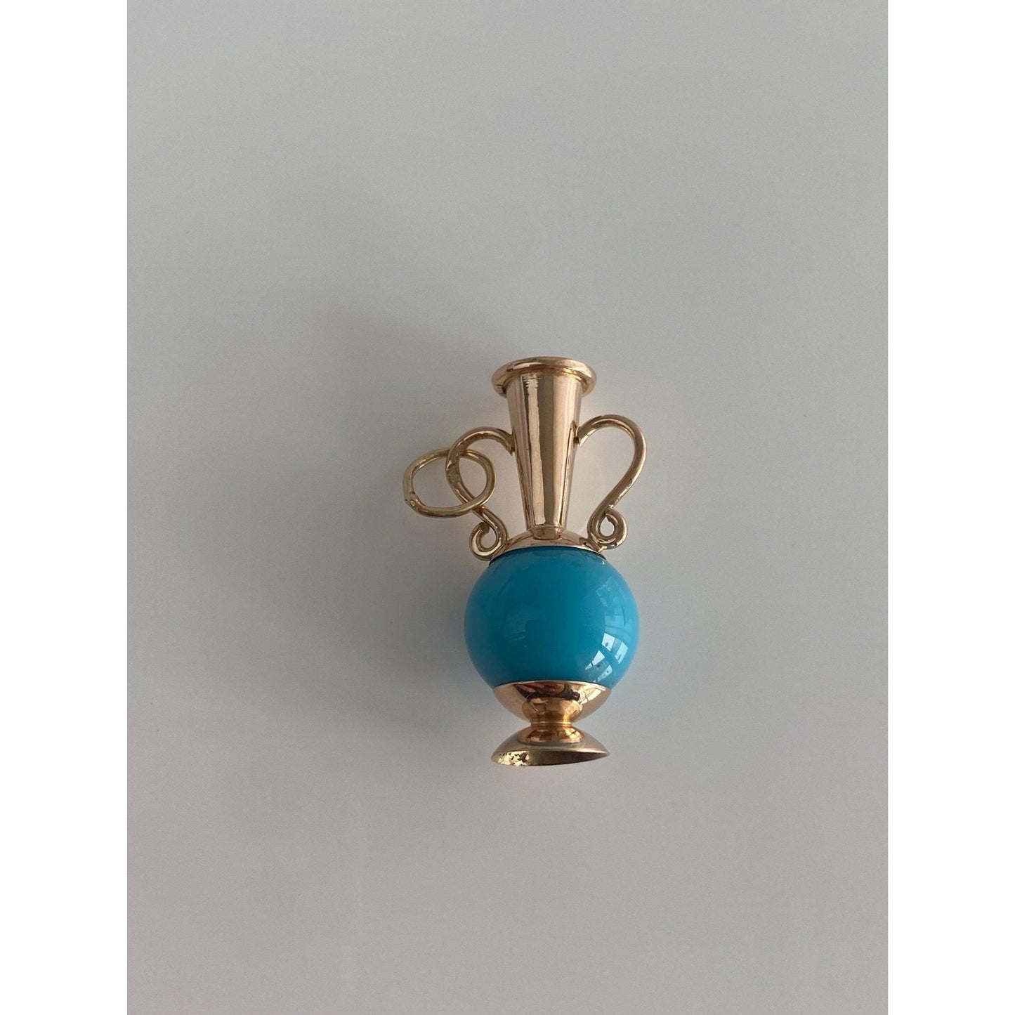 Vintage Solid 14k Rose Gold Turquoise Vase Vessel Charm