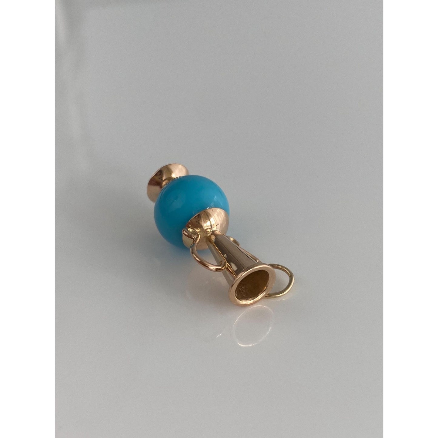 Vintage Solid 14k Rose Gold Turquoise Vase Vessel Charm