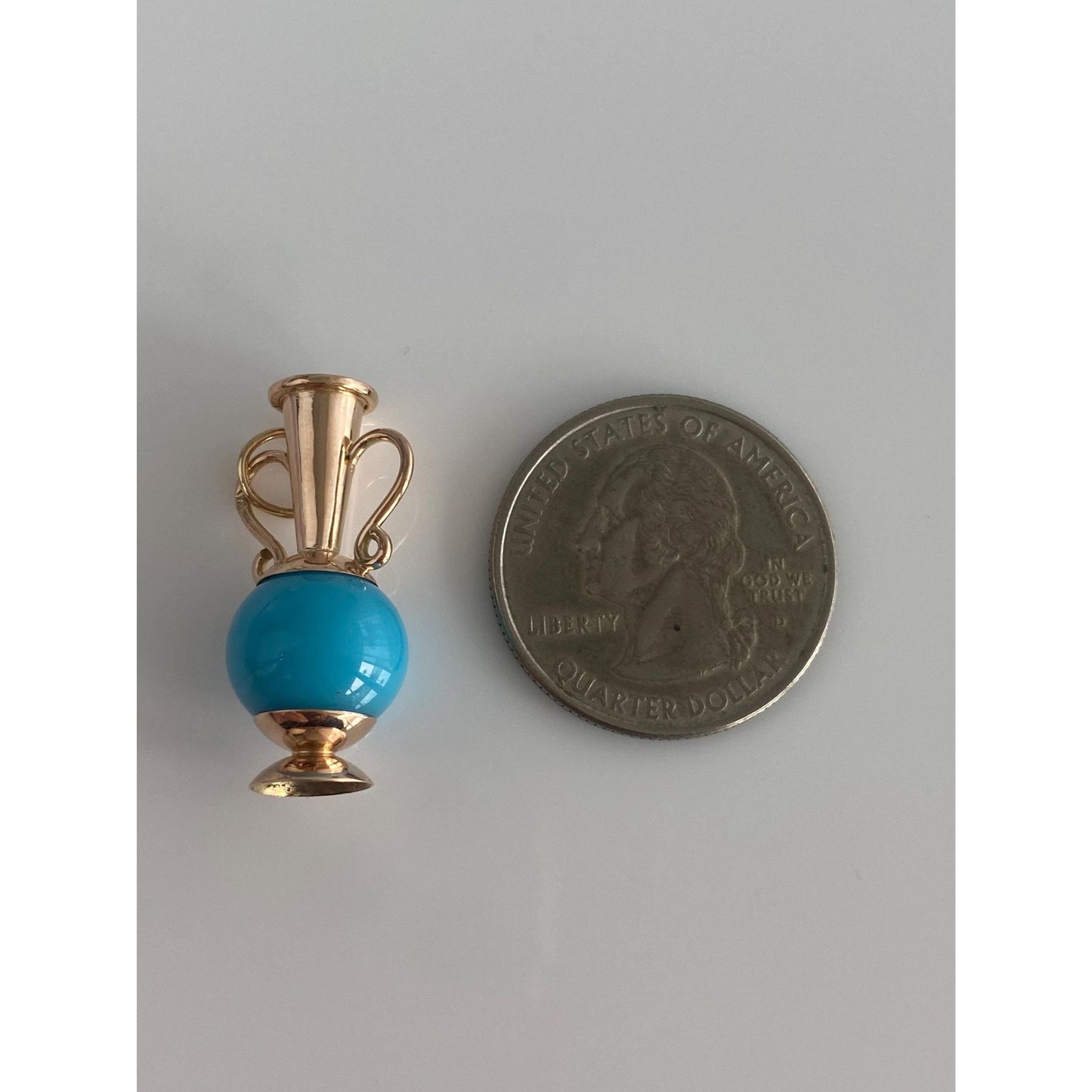 Vintage Solid 14k Rose Gold Turquoise Vase Vessel Charm