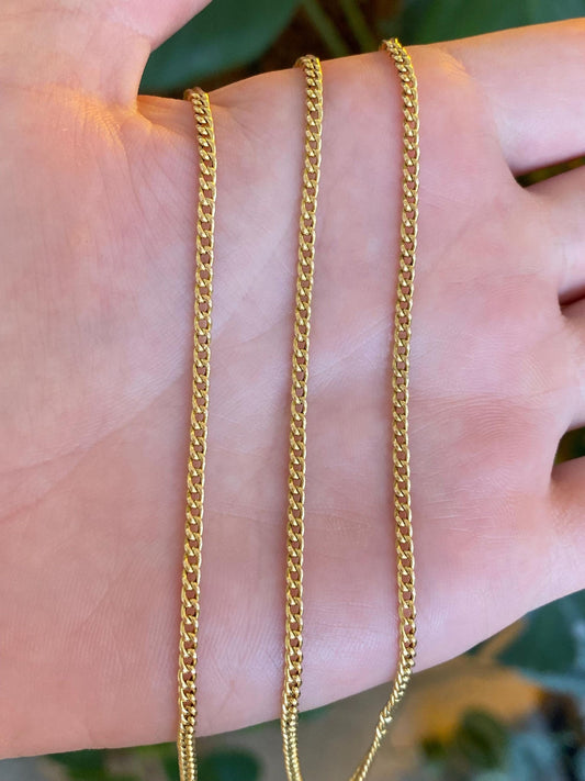 Vintage Solid 18k Yellow Gold Curb Chain Necklace - 21 inches