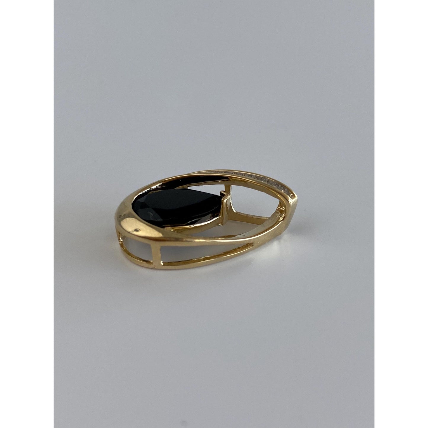 Solid 10k Yellow Gold Diamond Onyx Slide Charm