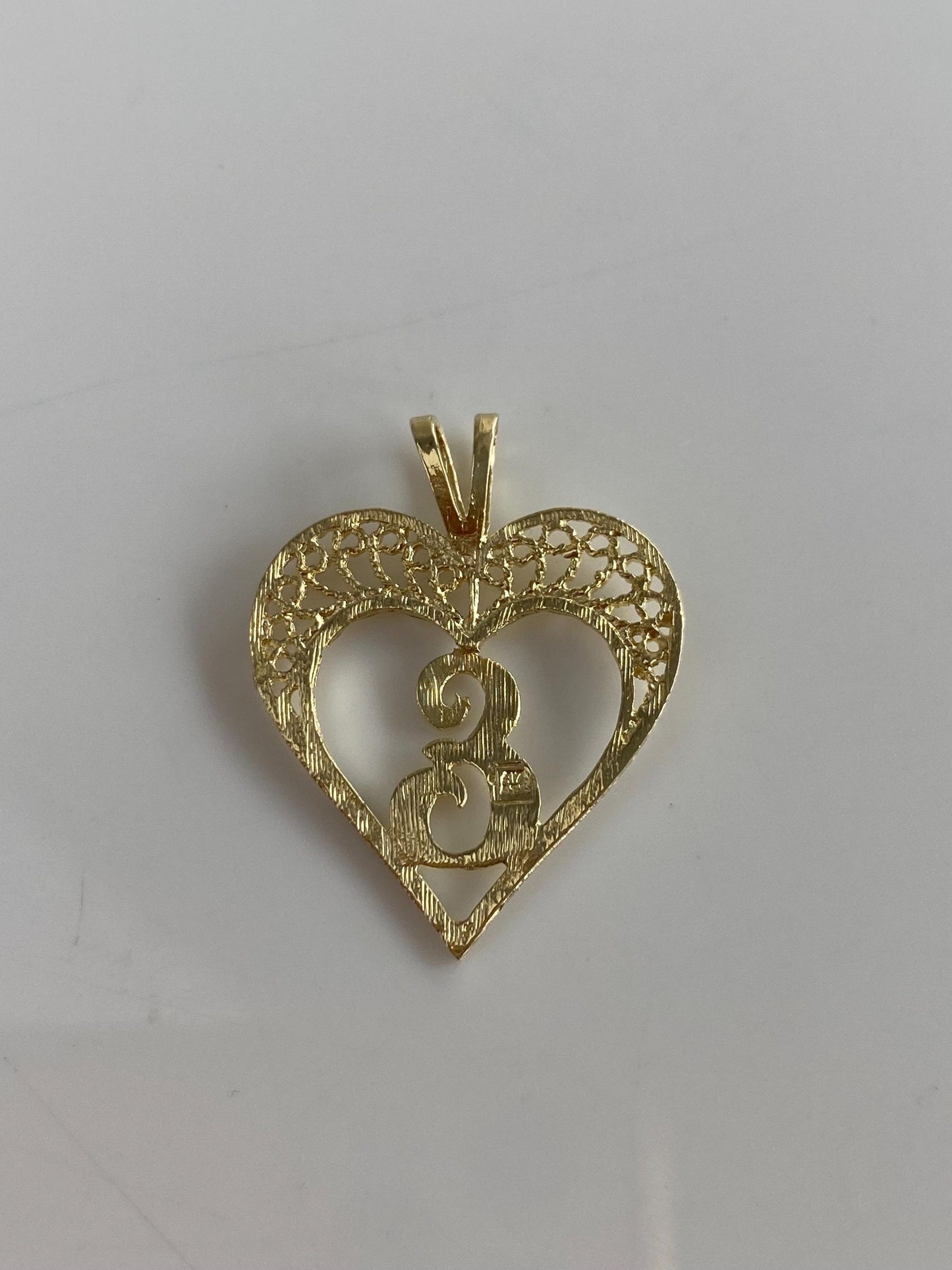 Solid 10k Yellow Gold Filigree Diamond Cut Initial 'E' Heart Charm