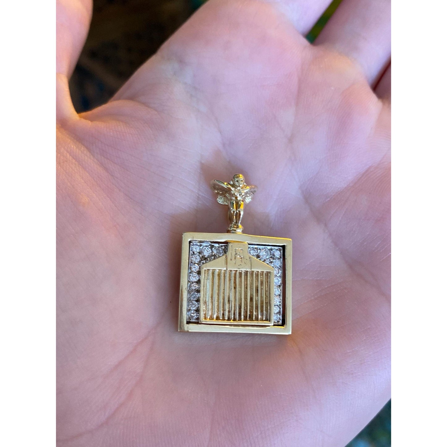 Vintage Solid 14k Yellow Gold Diamond RR Grill Charm