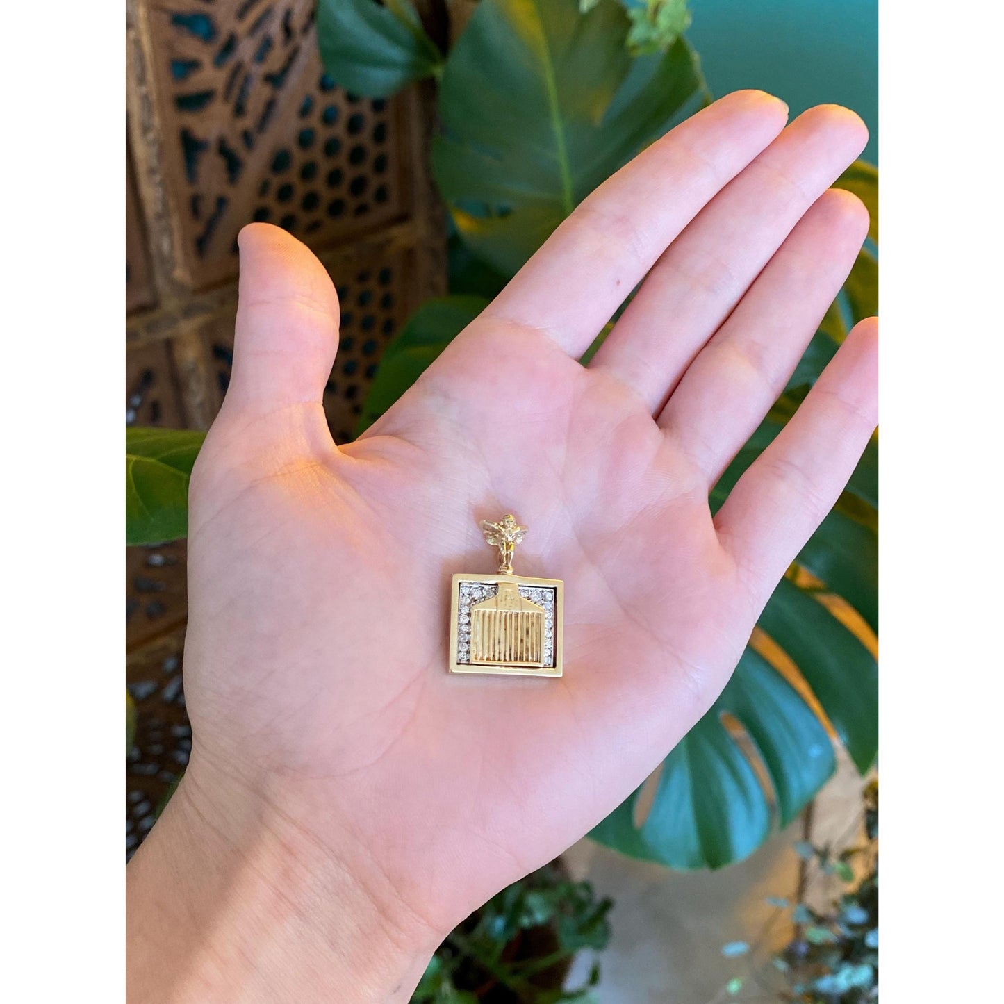 Vintage Solid 14k Yellow Gold Diamond RR Grill Charm