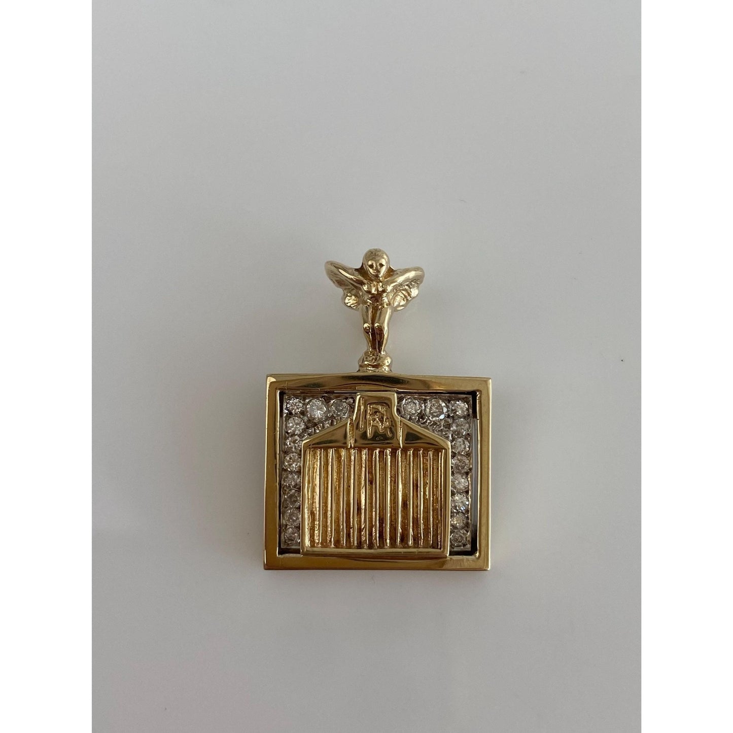 Vintage Solid 14k Yellow Gold Diamond RR Grill Charm