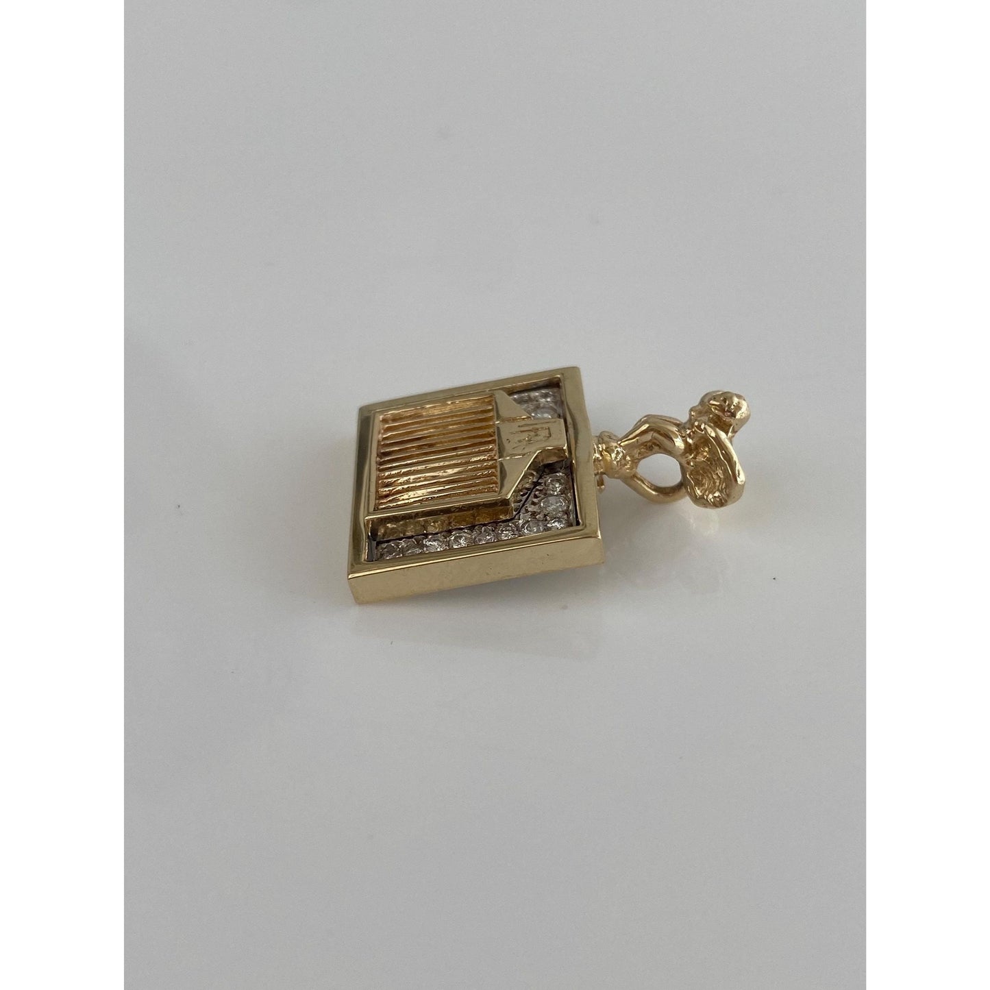 Vintage Solid 14k Yellow Gold Diamond RR Grill Charm