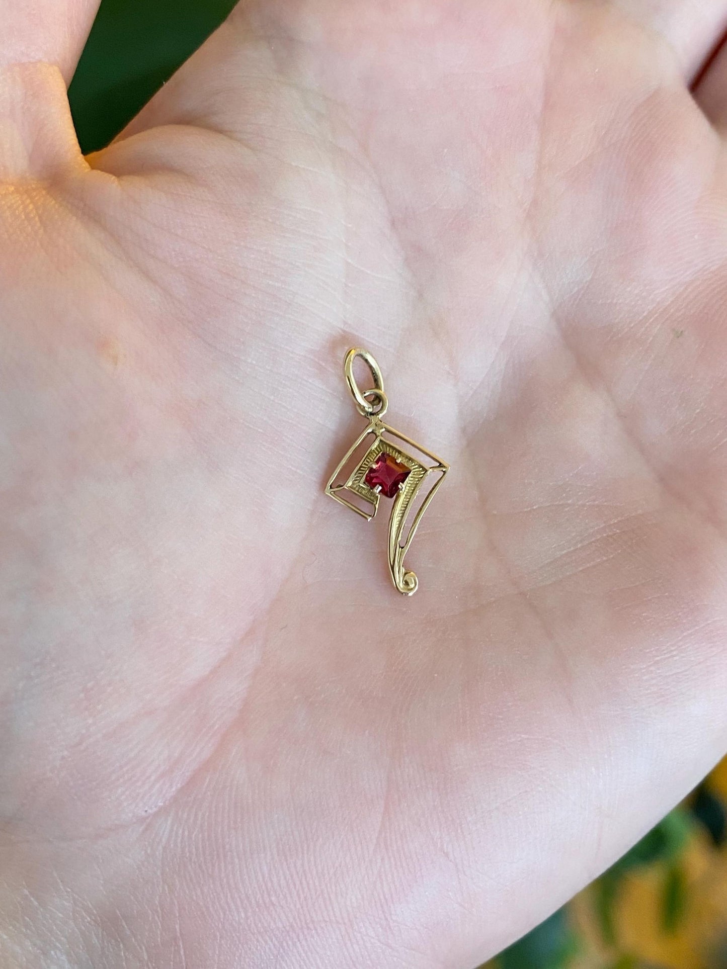 Vintage Solid 10k Yellow Gold Red Cubic Zirconia Stick Pin Conversion Charm