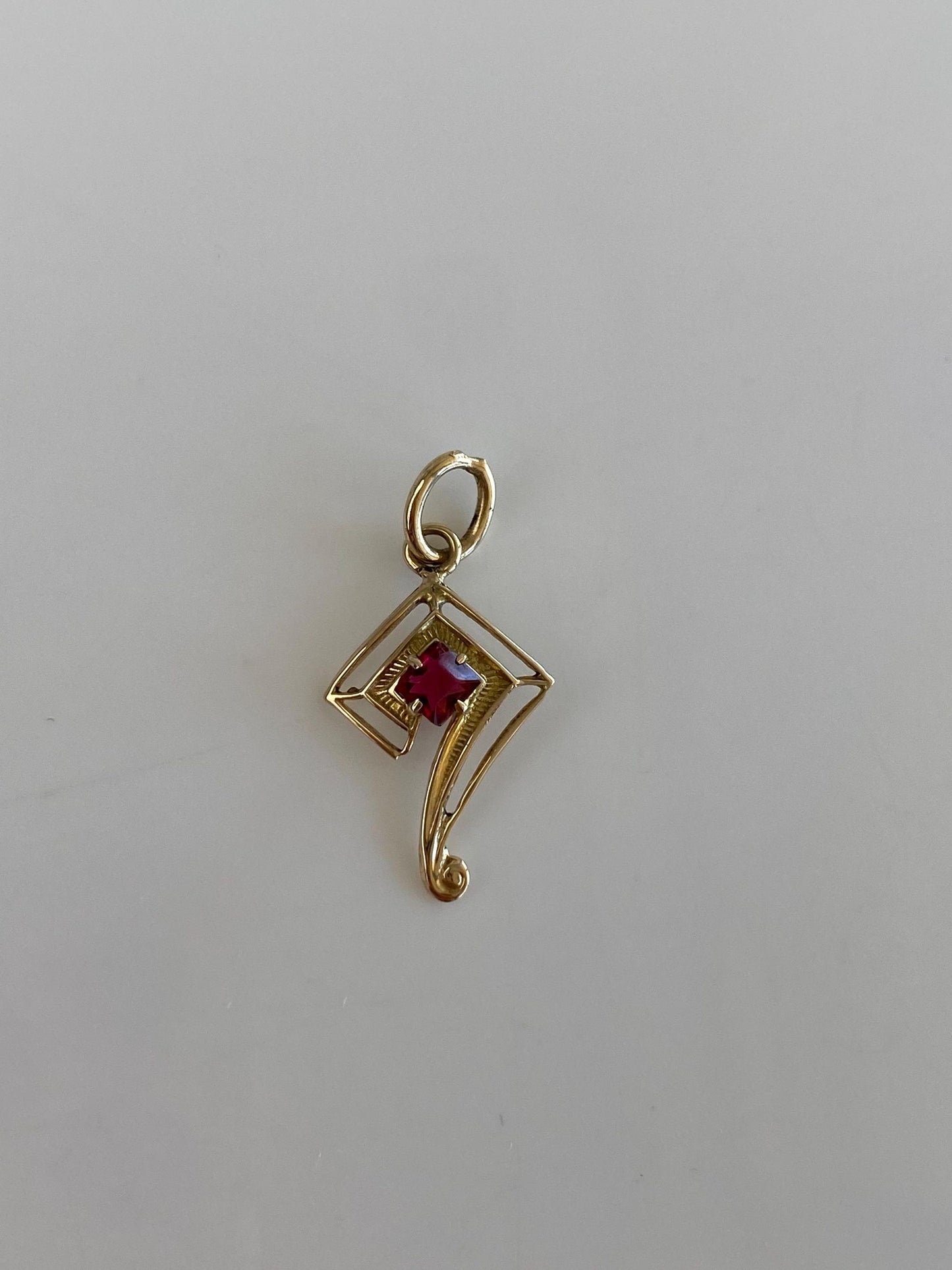 Vintage Solid 10k Yellow Gold Red Cubic Zirconia Stick Pin Conversion Charm