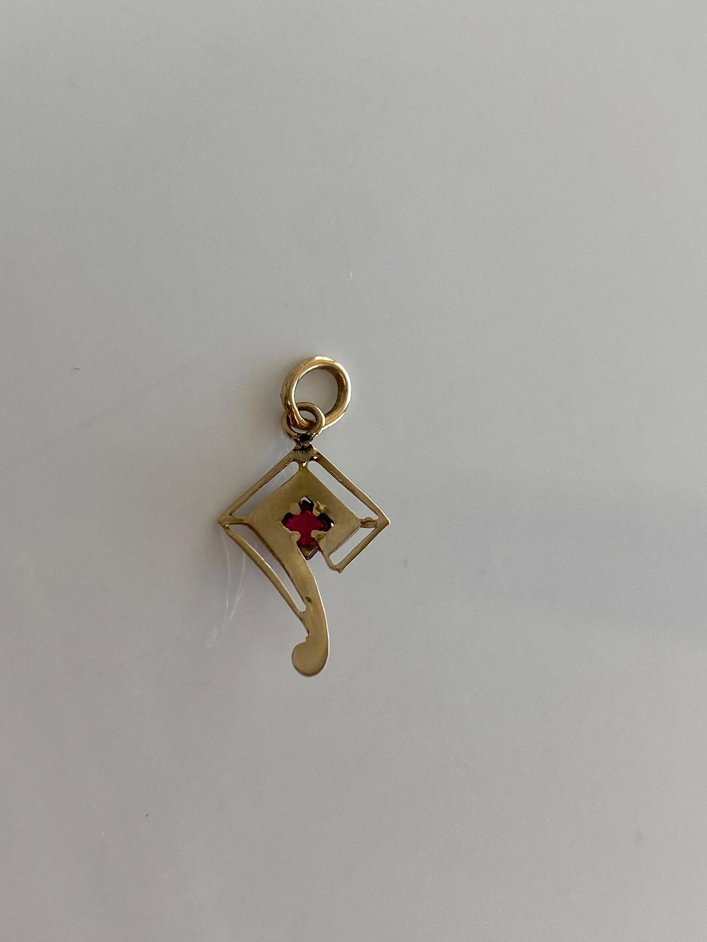 Vintage Solid 10k Yellow Gold Red Cubic Zirconia Stick Pin Conversion Charm