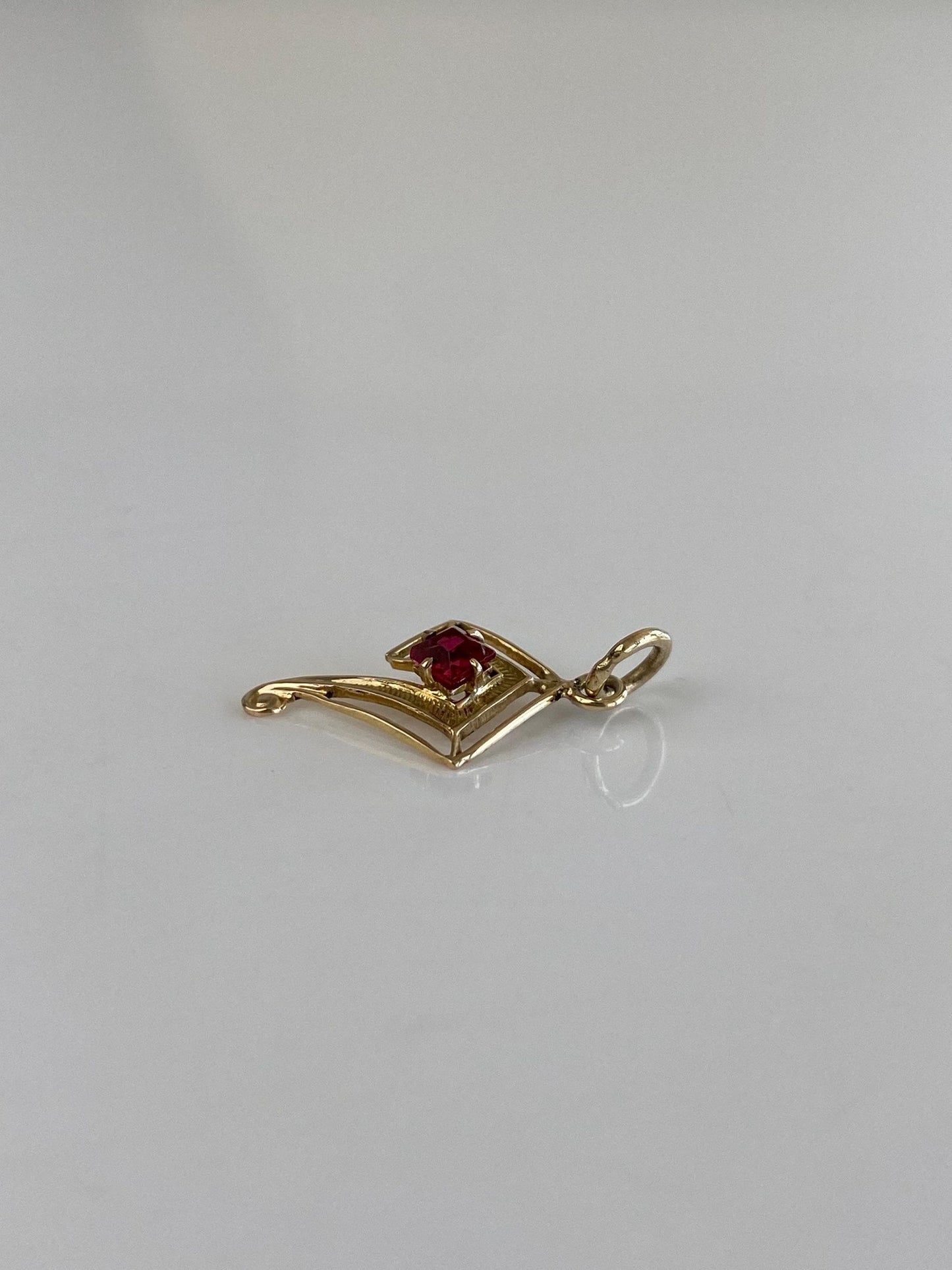 Vintage Solid 10k Yellow Gold Red Cubic Zirconia Stick Pin Conversion Charm