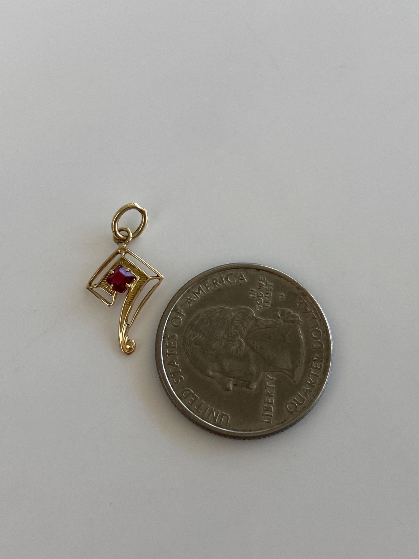 Vintage Solid 10k Yellow Gold Red Cubic Zirconia Stick Pin Conversion Charm
