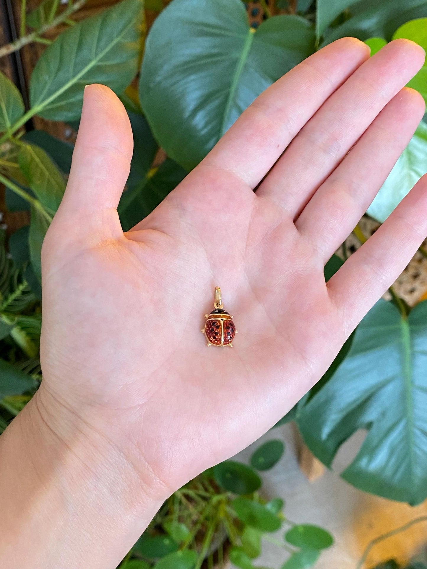 Vintage 18k Yellow Gold Red & Black Enamel Ladybug Charm