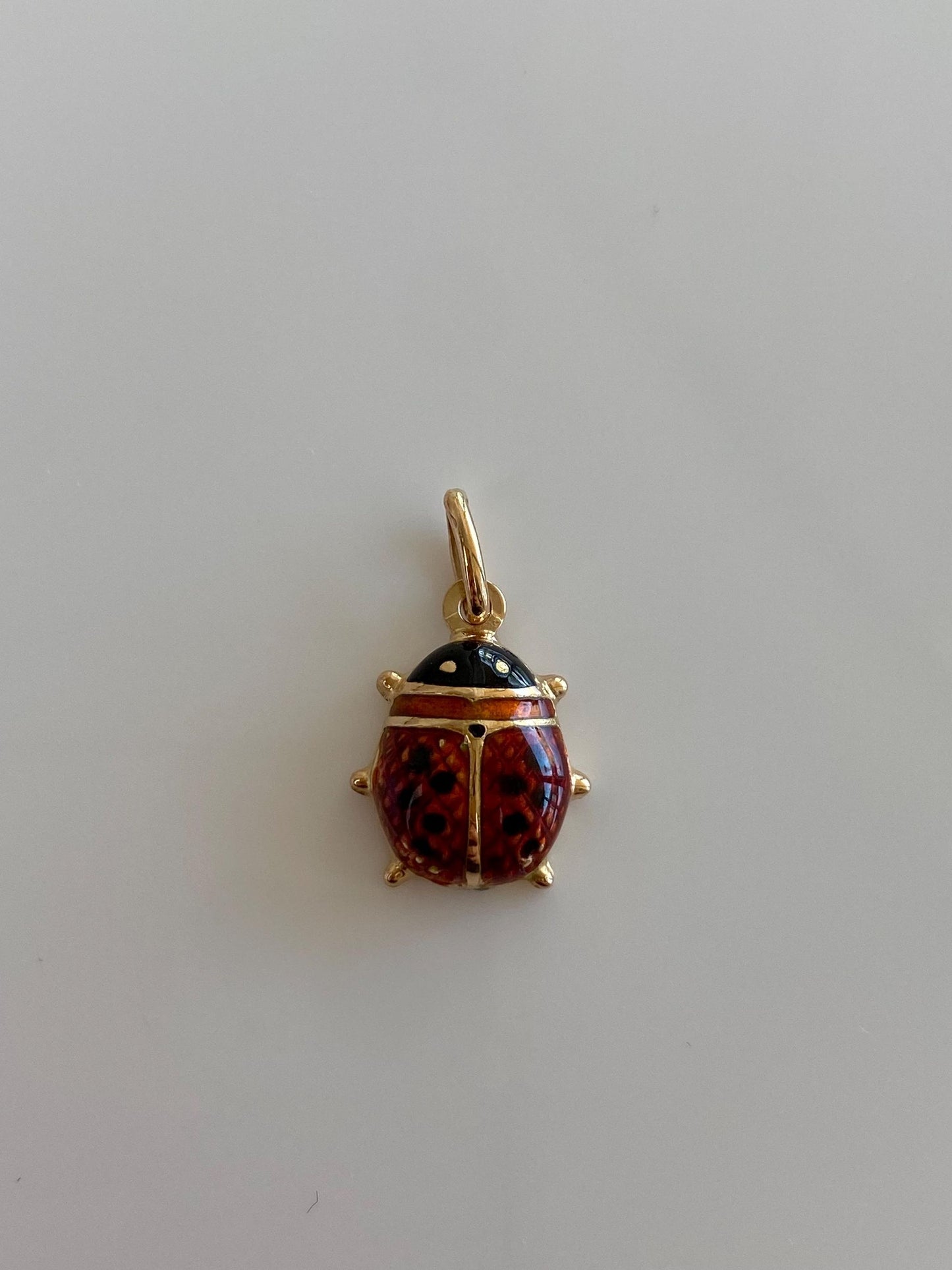 Vintage 18k Yellow Gold Red & Black Enamel Ladybug Charm