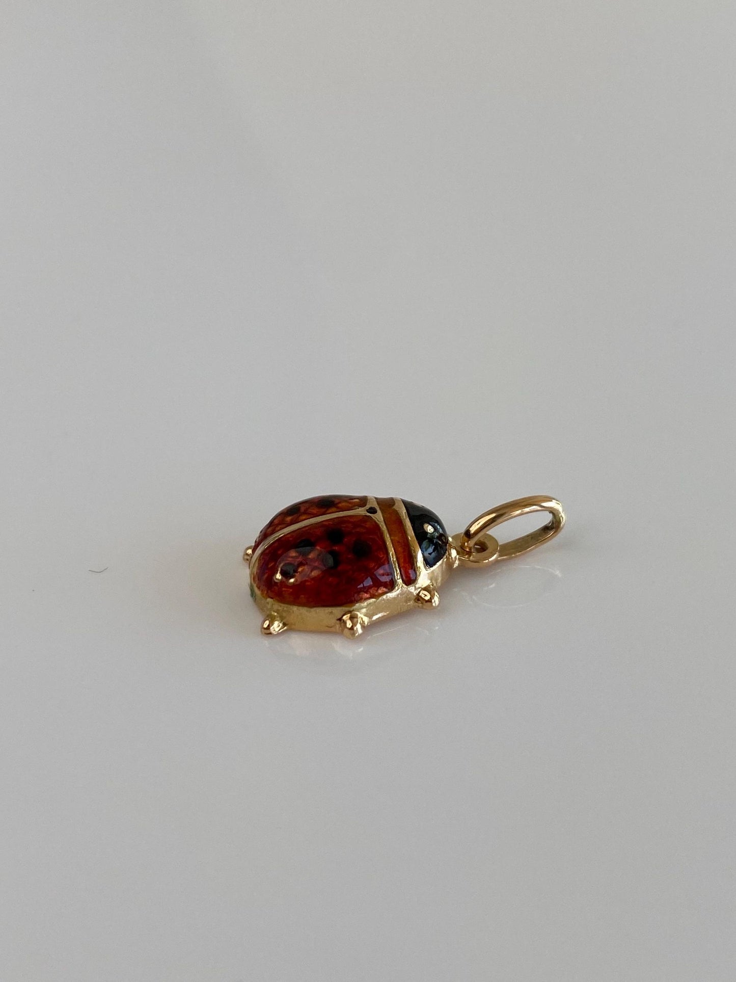Vintage 18k Yellow Gold Red & Black Enamel Ladybug Charm